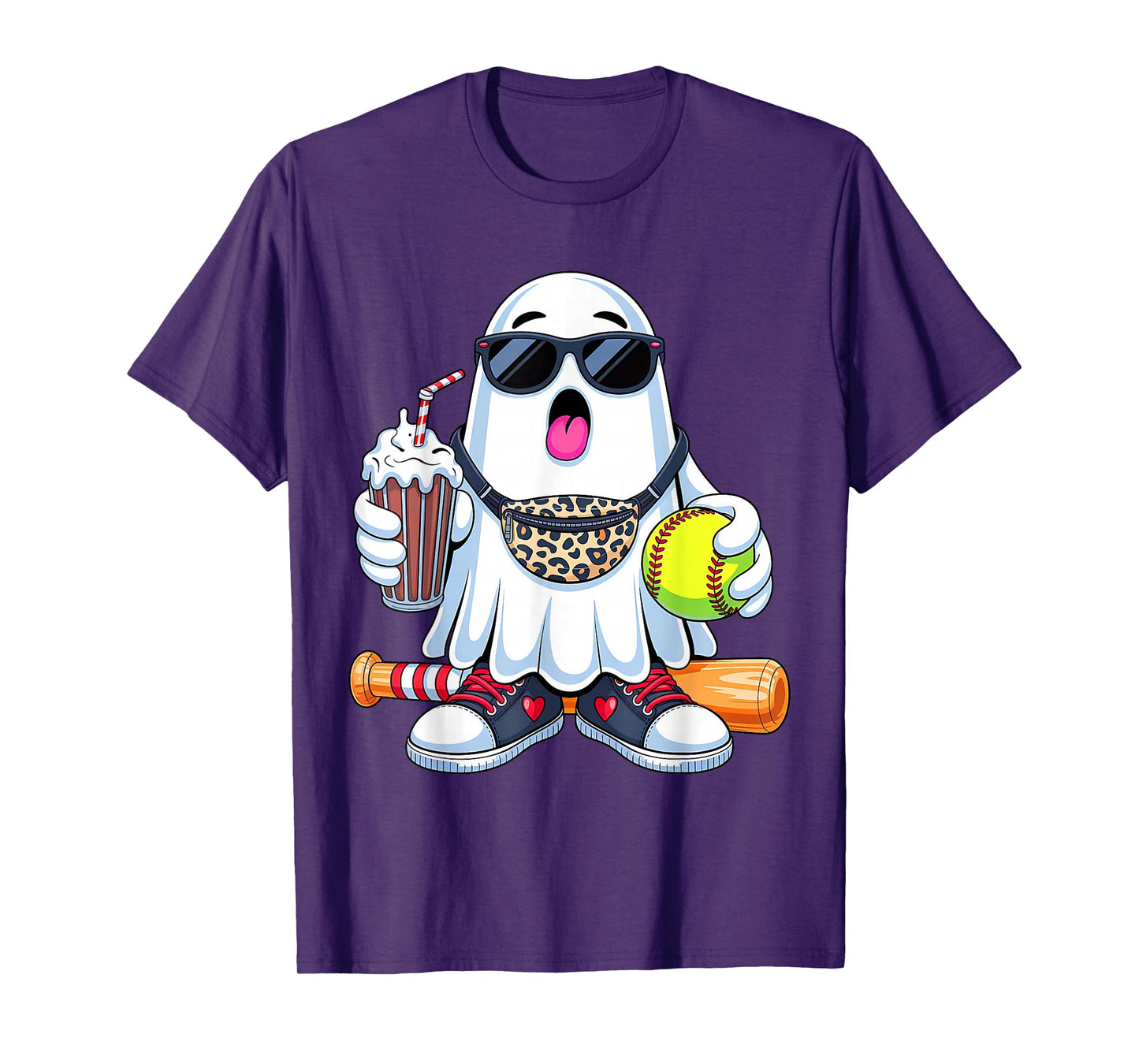 Funny Ghost Softball Boo Coffee Halloween Mens Womens Kids T-Shirt