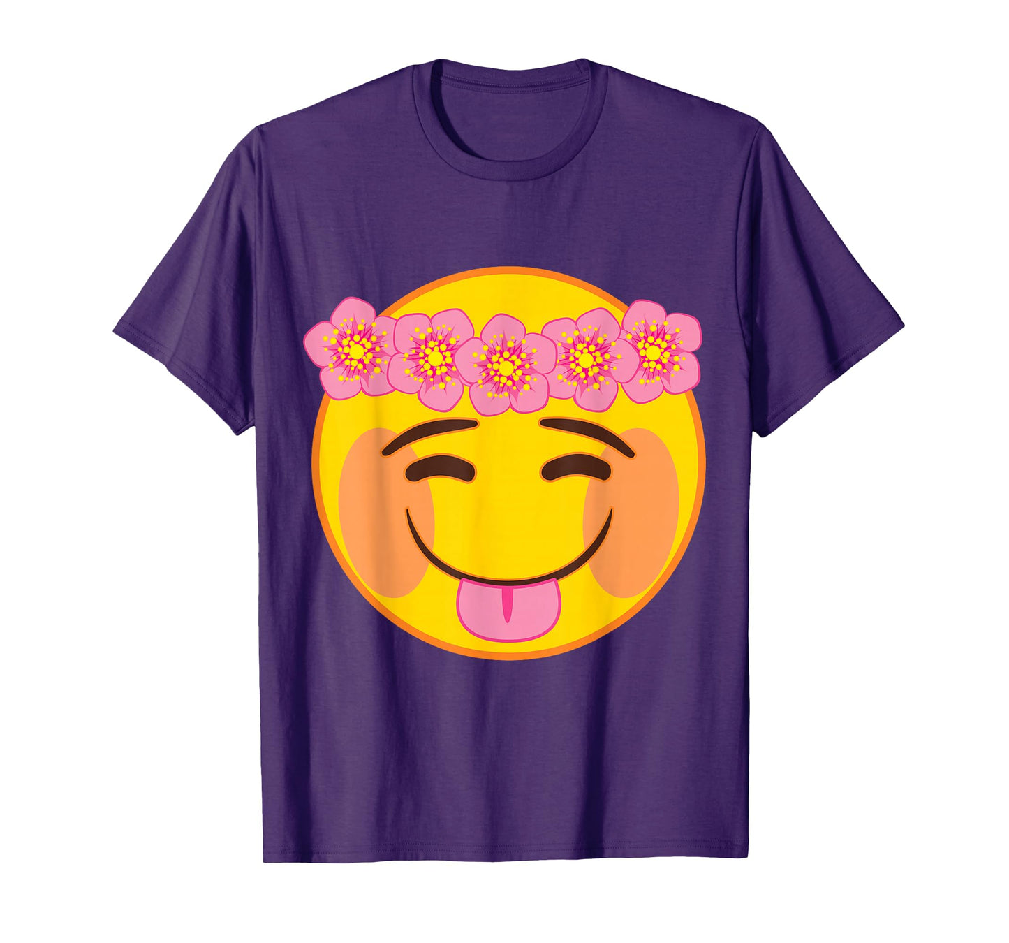 Official Emoji Flower Crown Tongue Yellow Smile Face T-Shirt