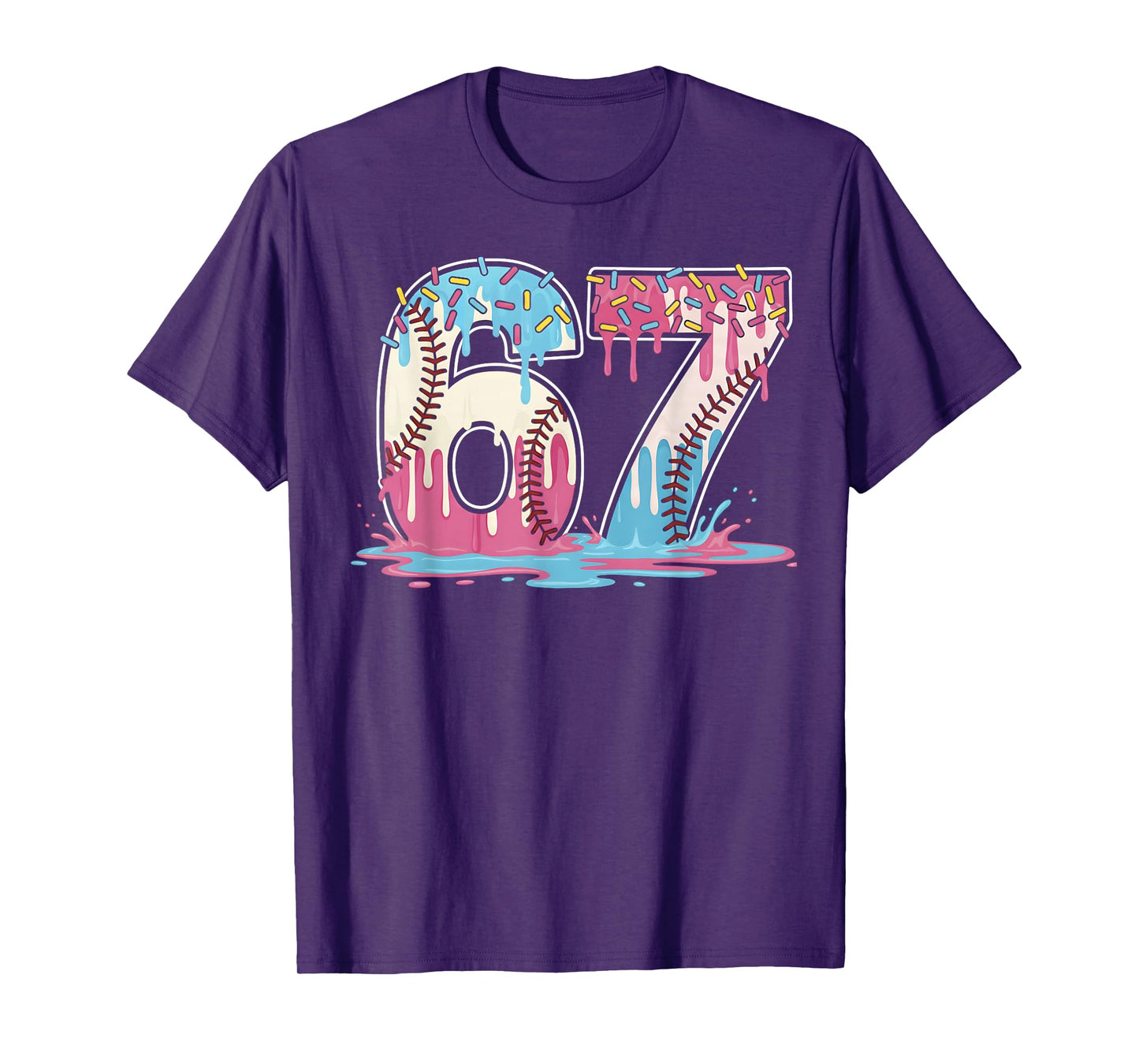 67 Baseball Ice Cream Drip Meme Six Seven Gen Alpha Funny T-Shirt