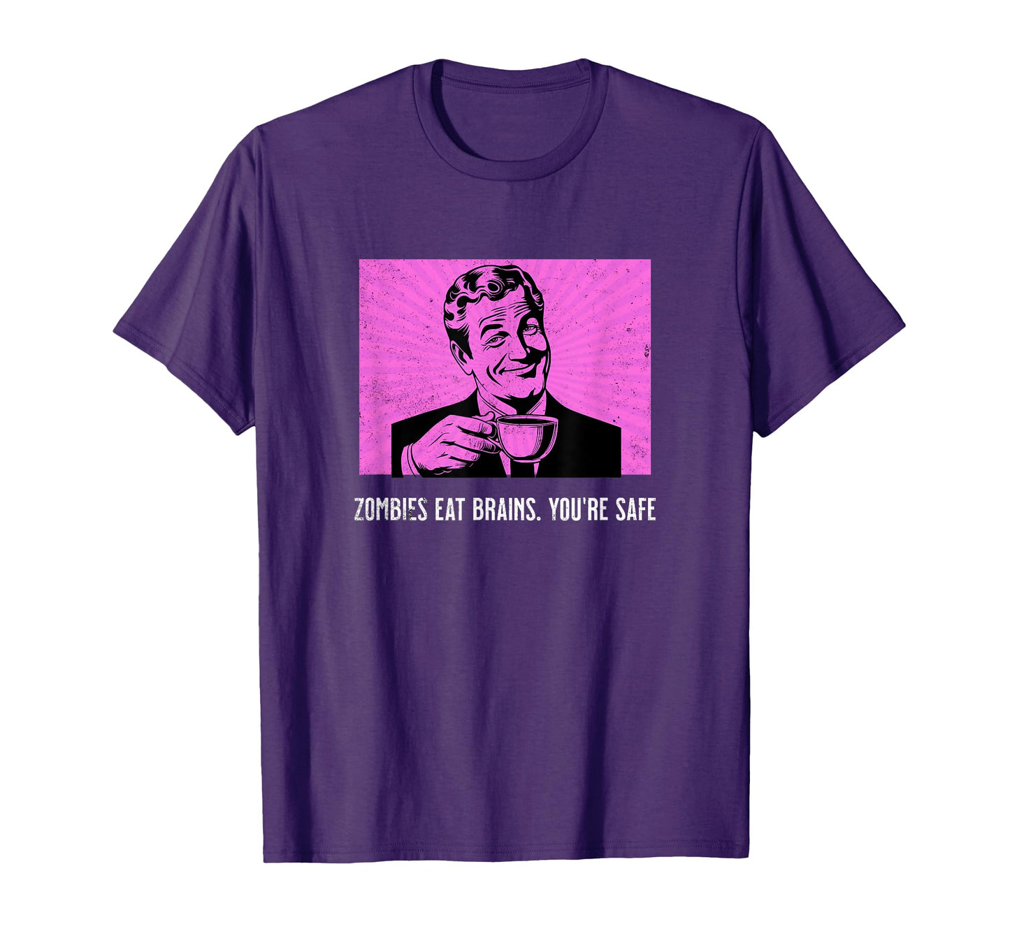 Retro Man Coffee Funny Sarcastic Zombies Eat Brains Joke T-Shirt