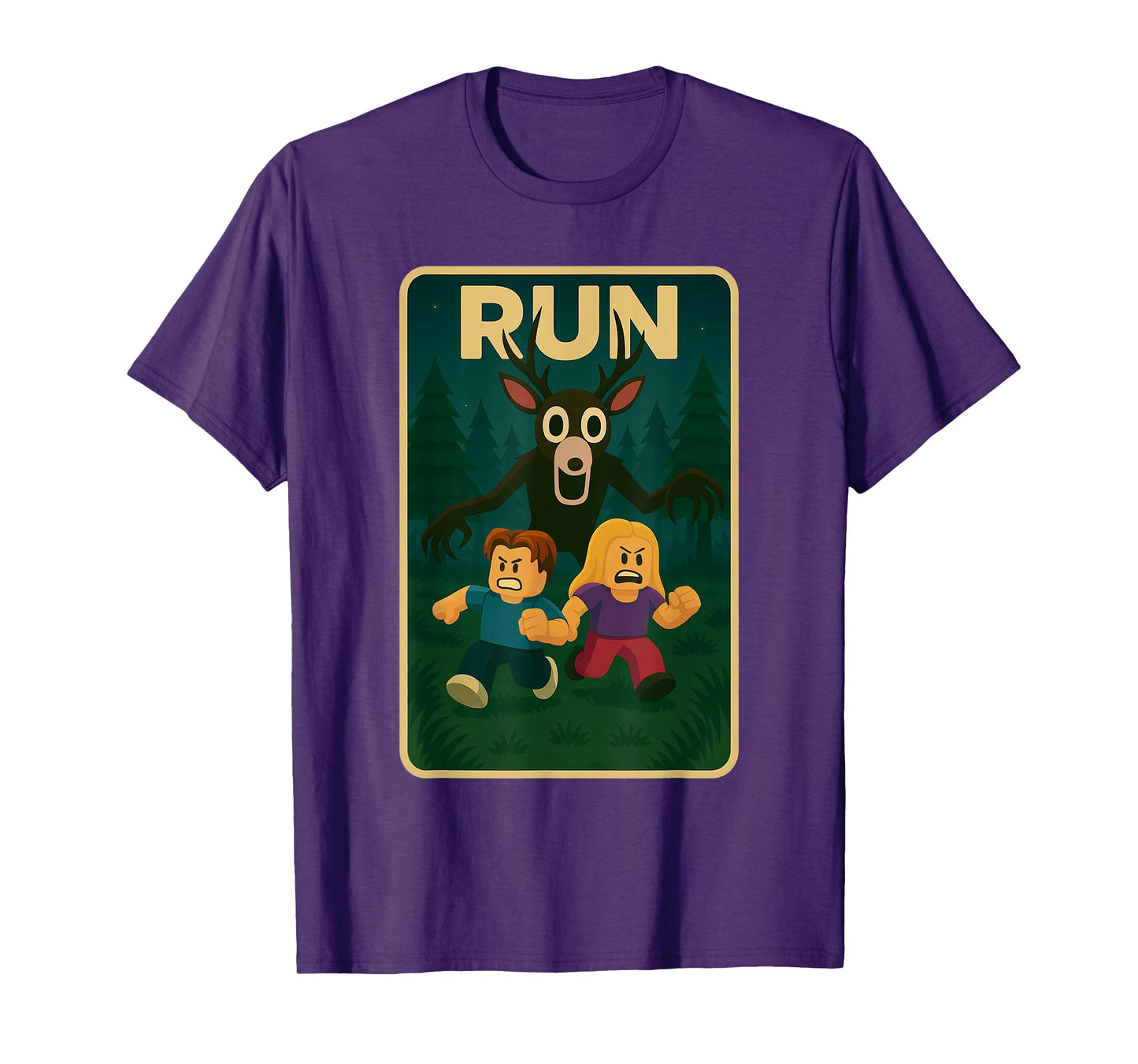 Run - 99 Nights Halloween Gamer Deer in The Forest Kids Meme T-Shirt