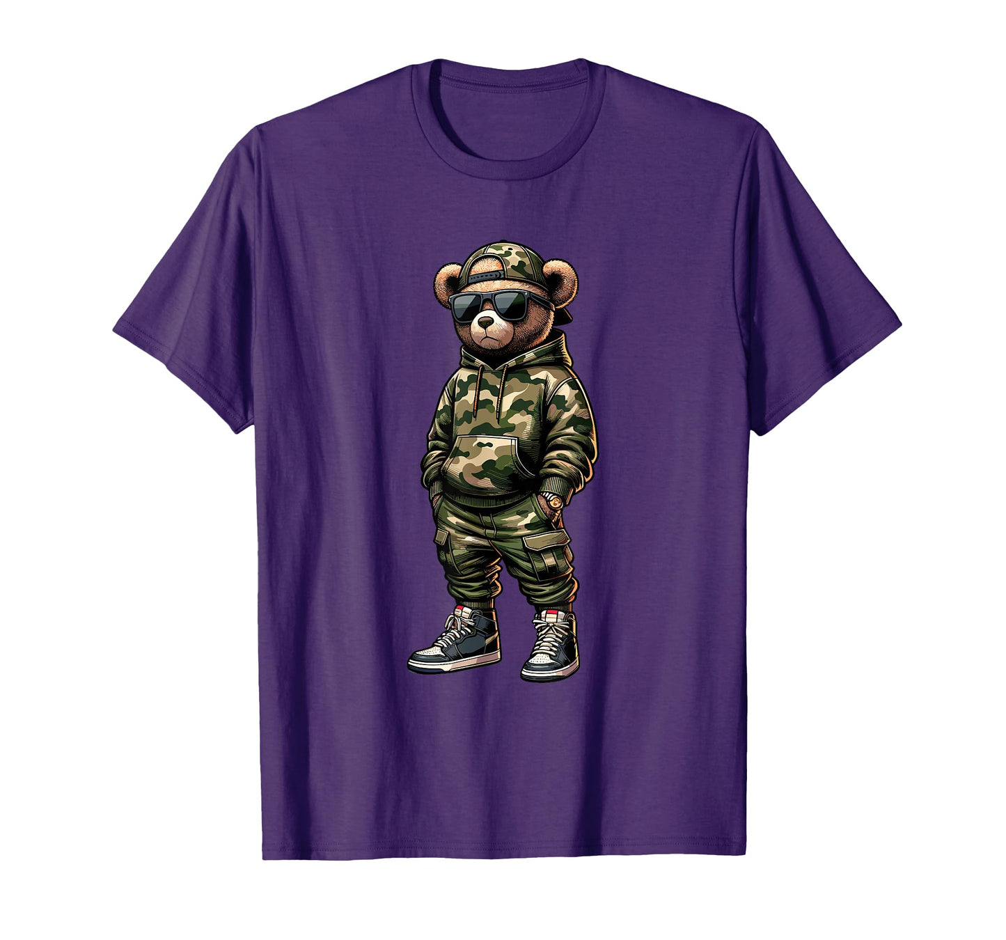 Camo Hip Hop Teddy Bear Cool Rapper Streetwear Graphic T-Shirt