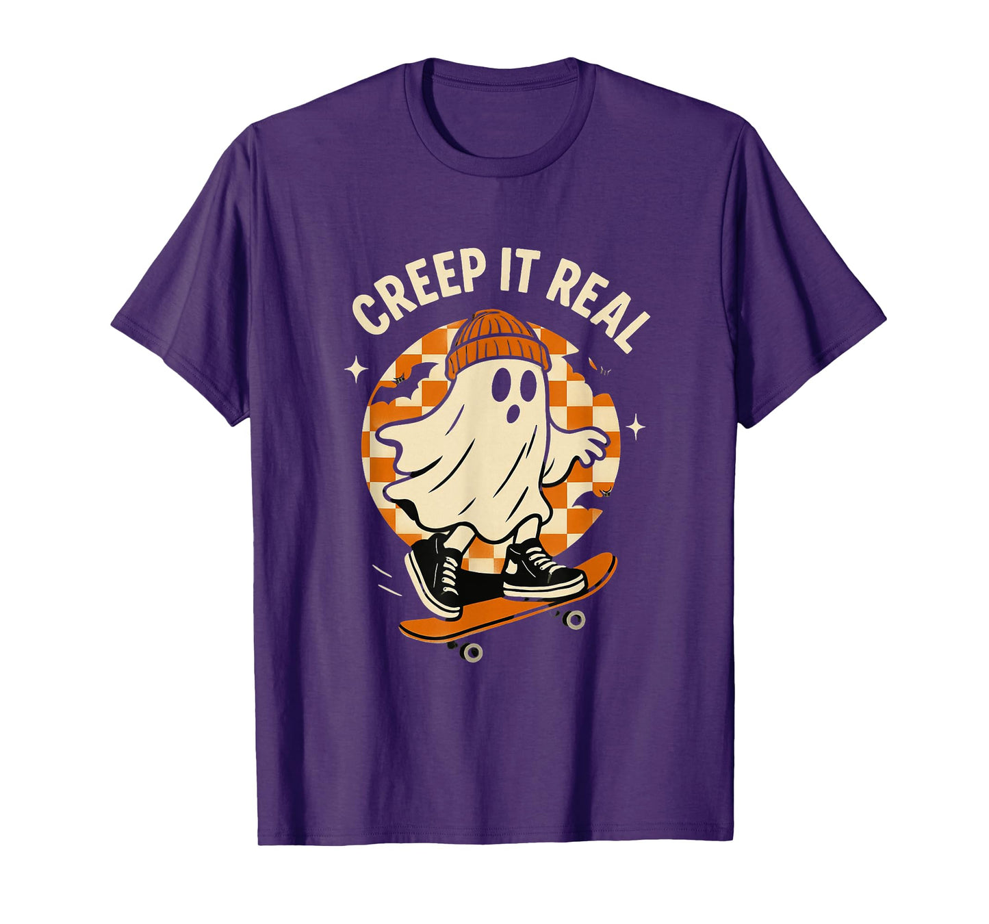 Creepy Ghost Skateboarding Creep It Real Funny Halloween T-Shirt