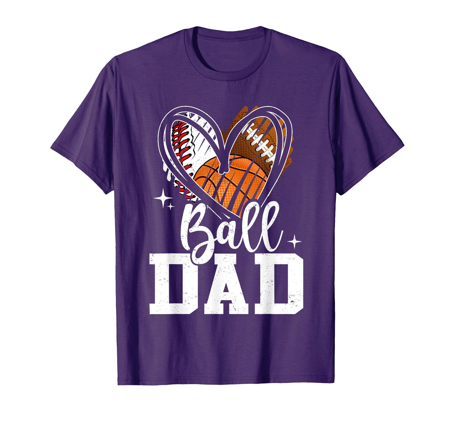 Ball Dad Baseball Football Basketball Heart T-Shirt
