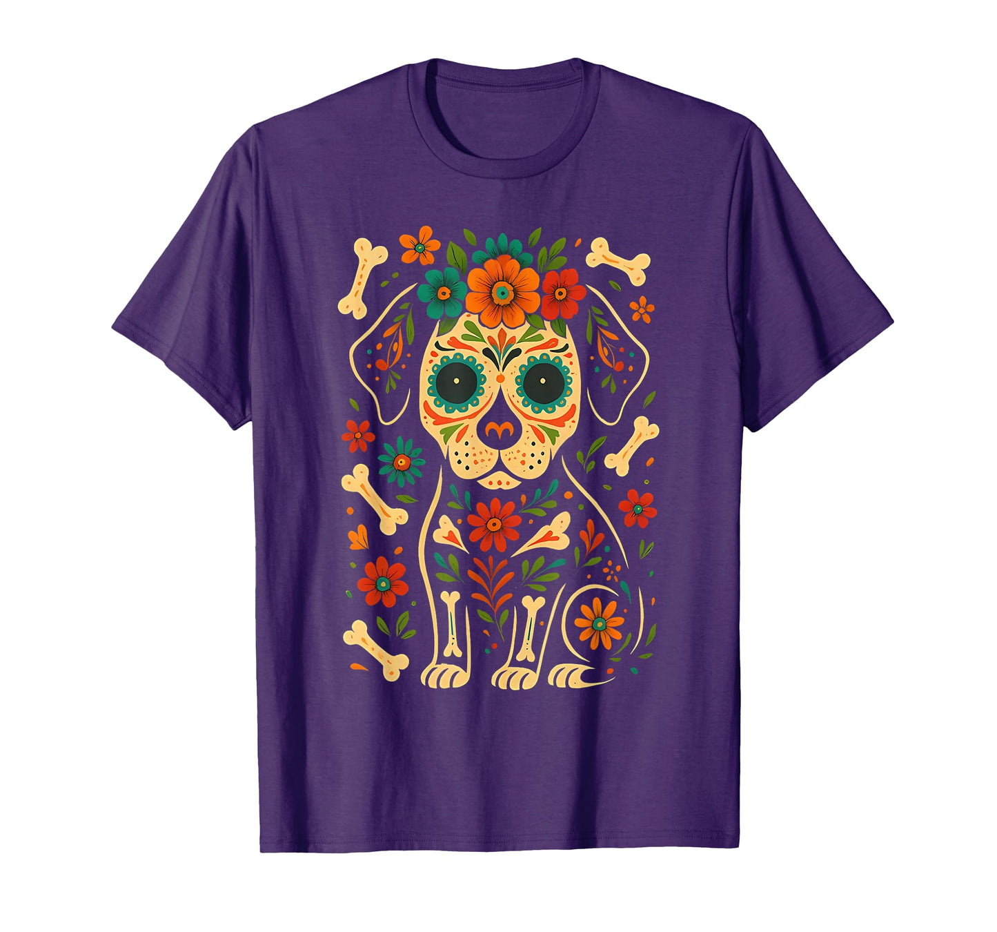 Mexican Dog Day of The Dead Skeleton Sugar Flowers Dogs T-Shirt
