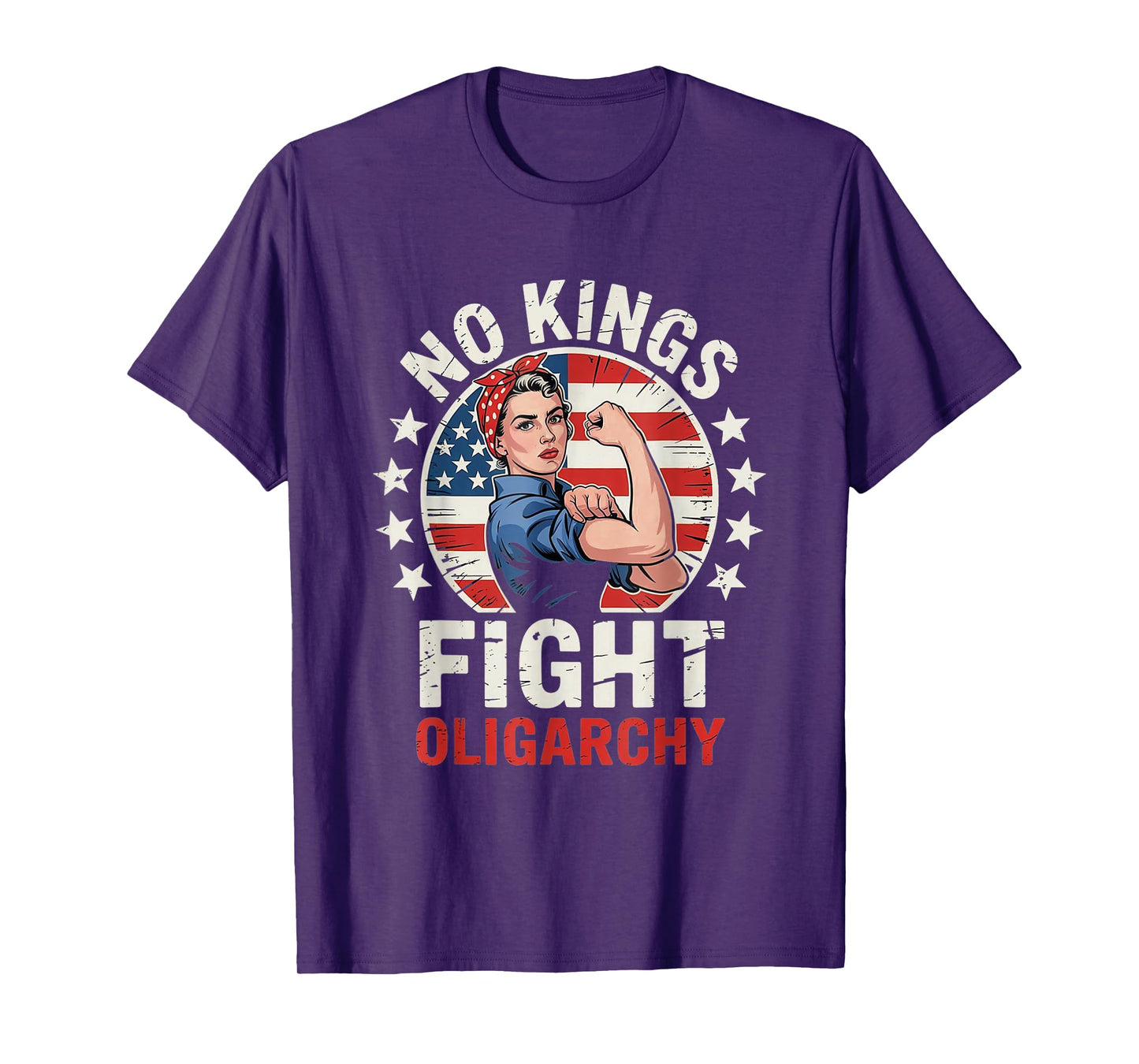 No Kings Fight Oligarchy Vintage Woman's Girl America Flag T-Shirt