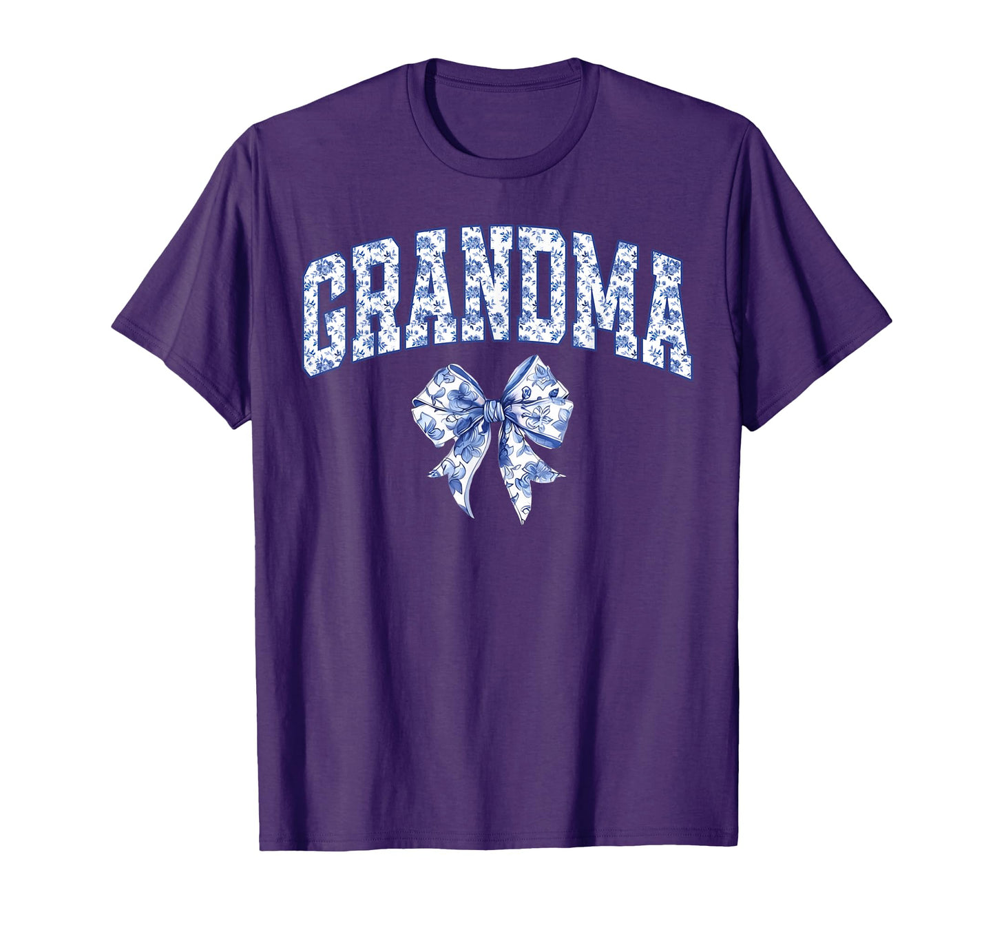 Grandma Coquette Toile Blue Bow Floral Family Matching T-Shirt