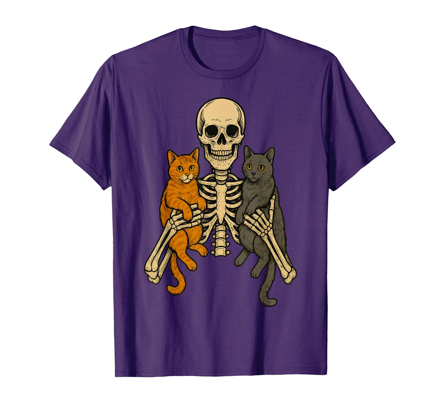 Skeleton Hugging Cat Cute Kitten Funny Halloween Men Women T-Shirt