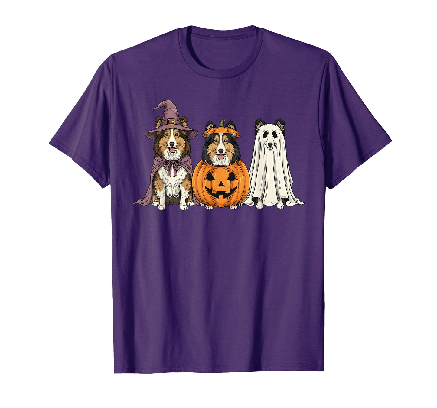 Spooky Ghost Shetland Sheepdog Pumpkin Halloween Dog Lover T-Shirt
