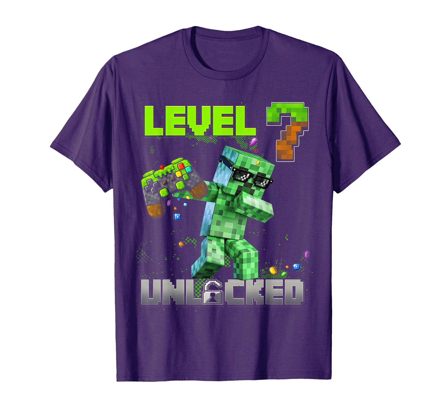 Level 7 Unlocked Funy Birthday Boy Pixel Gamer 7th Birthday T-Shirt