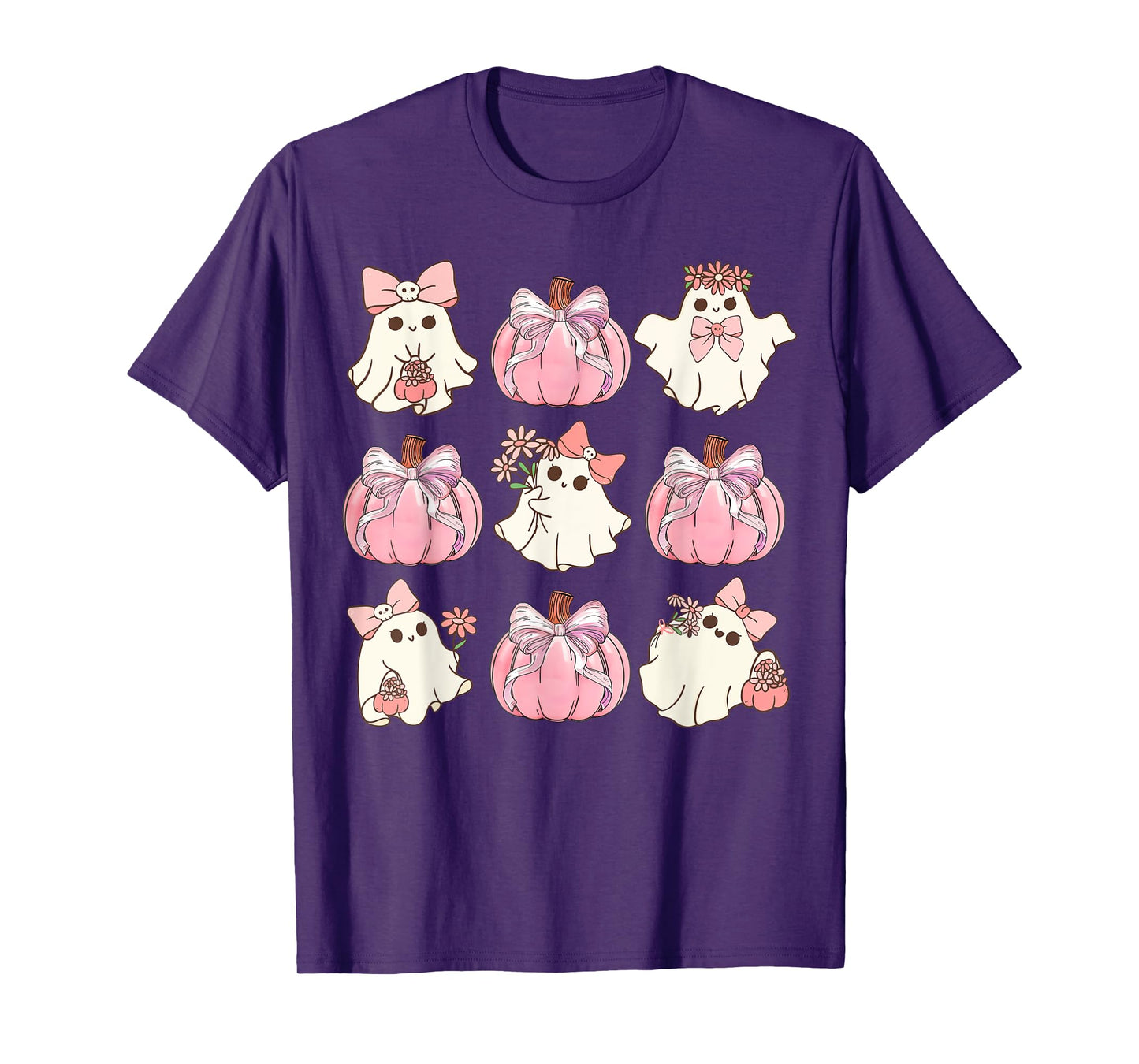 Preppy Coquette Floral Halloween Ghost Boo Cute Pink Pumpkin T-Shirt