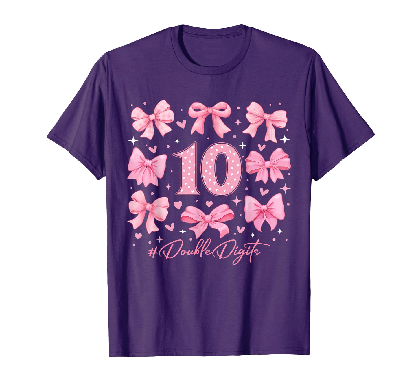 Double Digits Birthday Girl 10th Birthday Coquette Bow Pink T-Shirt