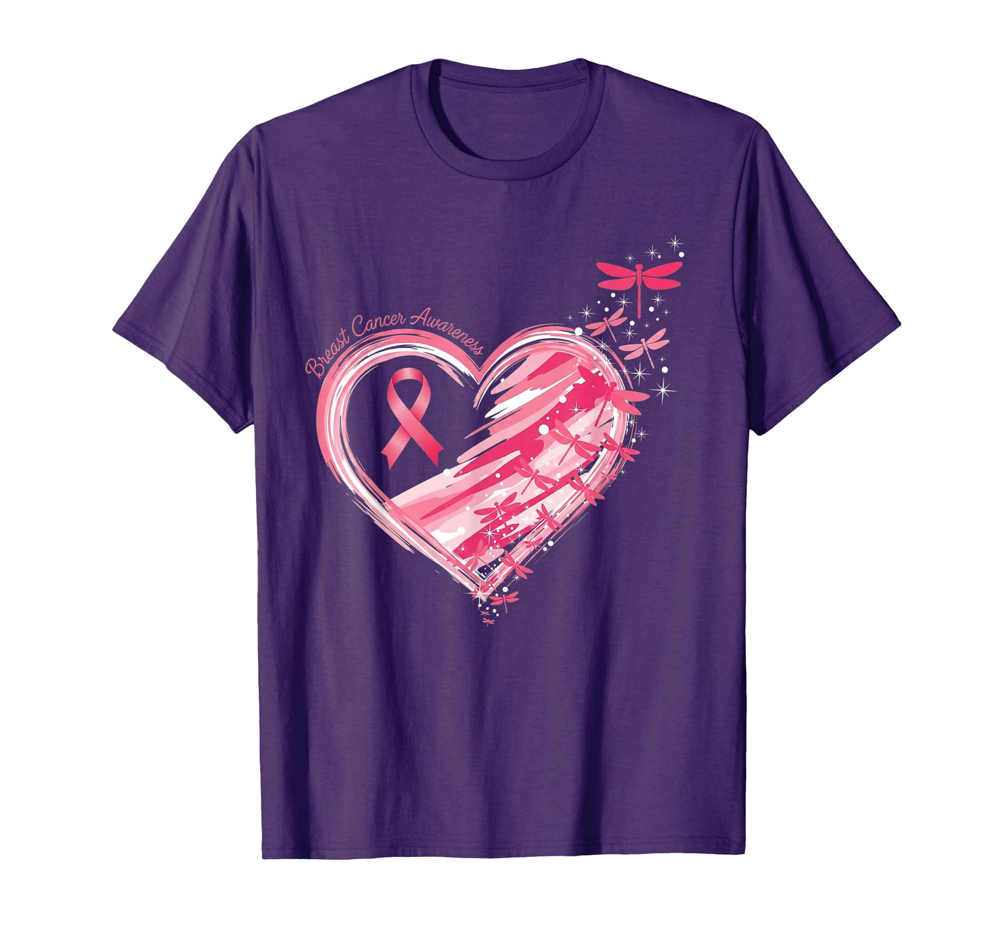 Breast Cancer Heart Dragonflies Awareness Women Kids Men T-Shirt