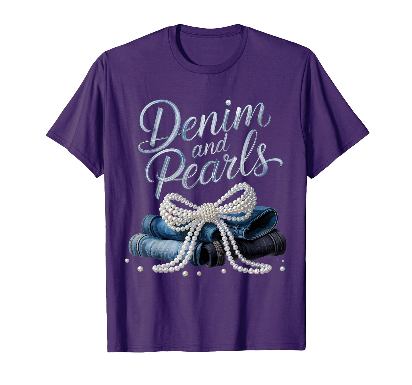 Denim and Pearls for Ladies 2025 Denim with pearls T-Shirt