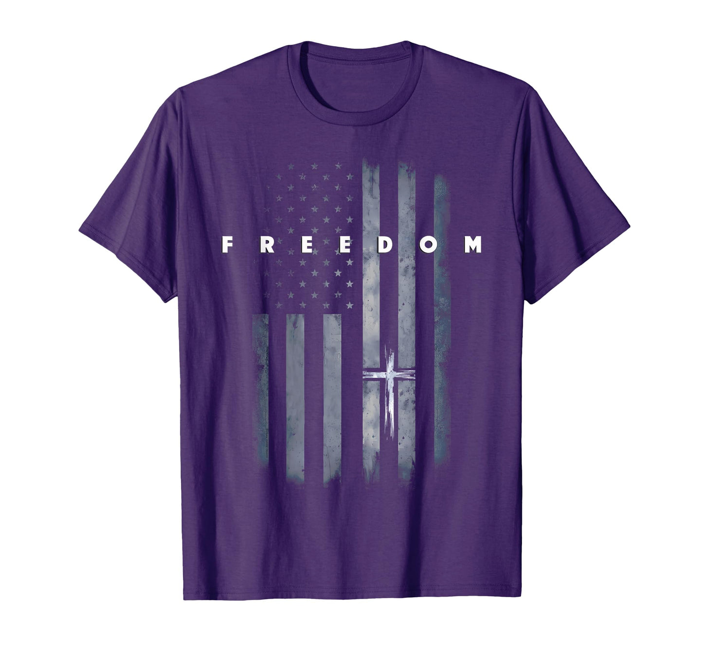 Grunge American Flag and Cross Faith Family Freedom T-Shirt