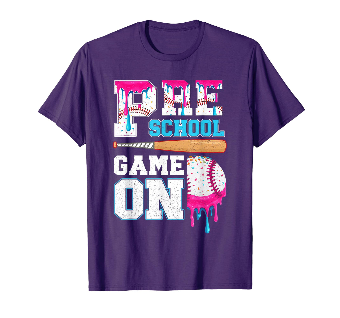 Preschool Back to School Baseball Drip Ice Cream Game On Kid T-Shirt