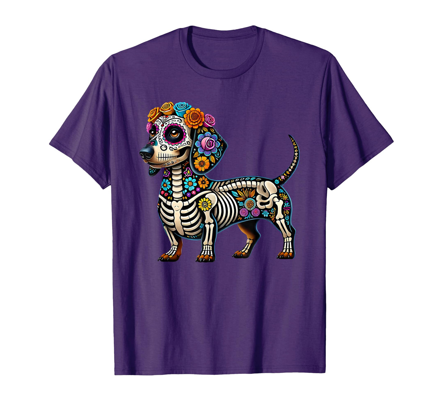 Mexican Sugar Skull Dachshund Dog Dia de Muertos Halloween T-Shirt