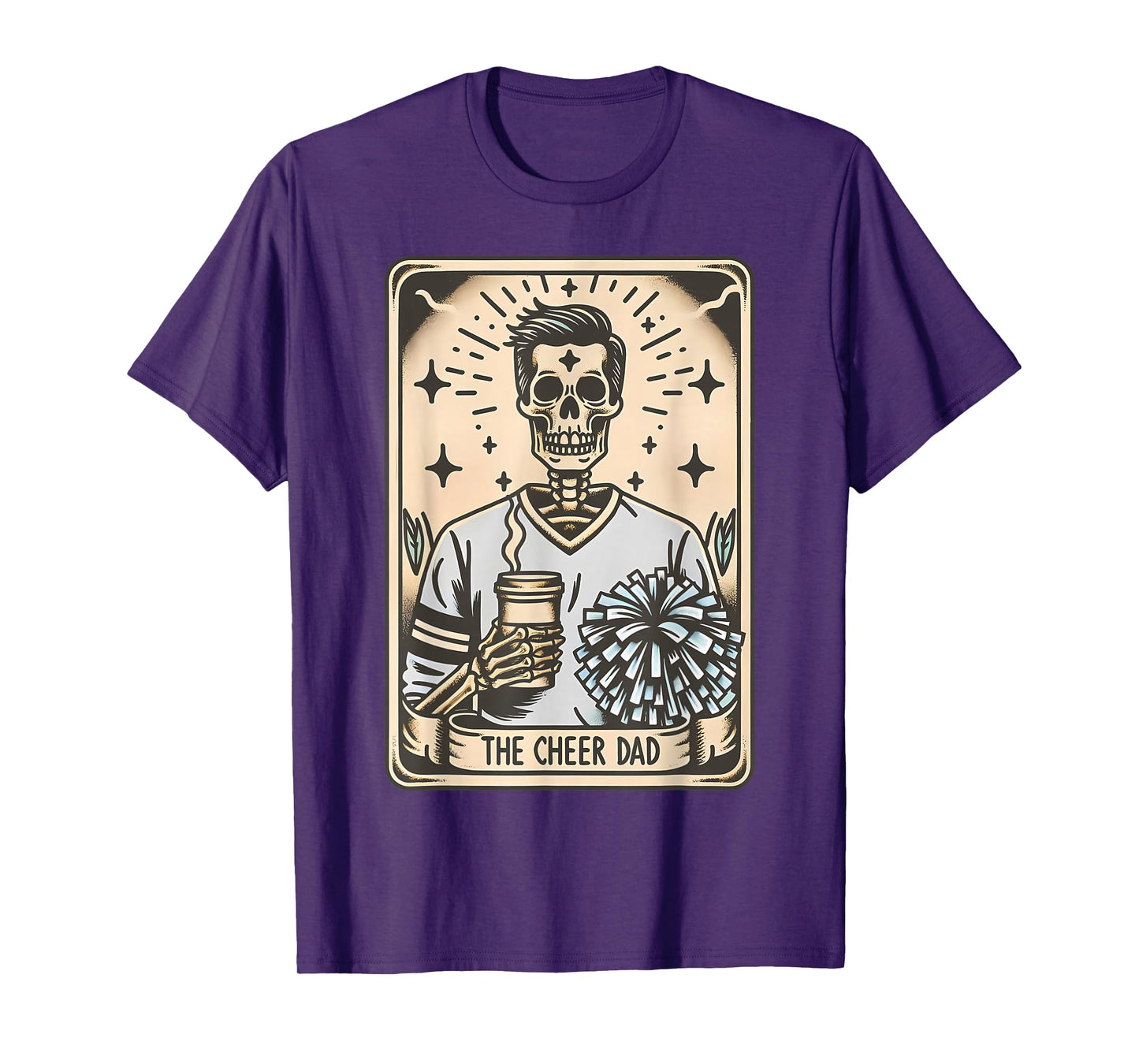 Funny Cheer Dad Tarot Card Skeleton Cheerleading Fathers Day T-Shirt