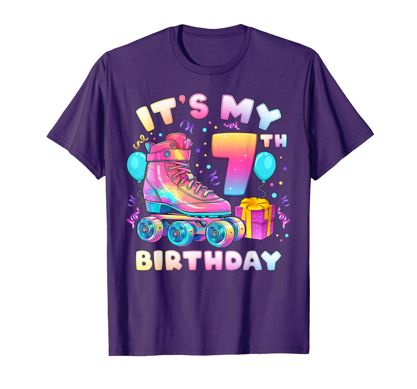 7th Birthday Girl 7 Years Roller Skates Number 7 T-Shirt