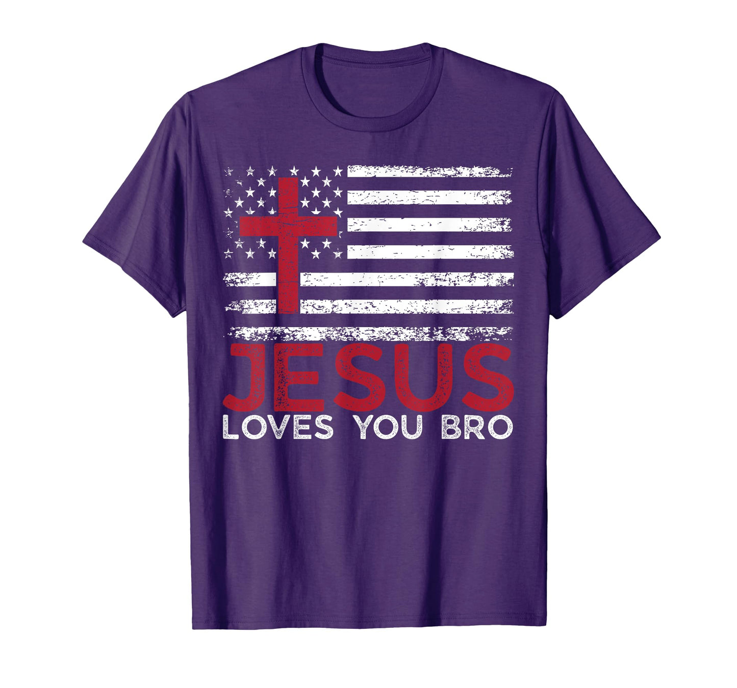 Jesus Loves You Bro Christian Faith God Religious USA Flag T-Shirt