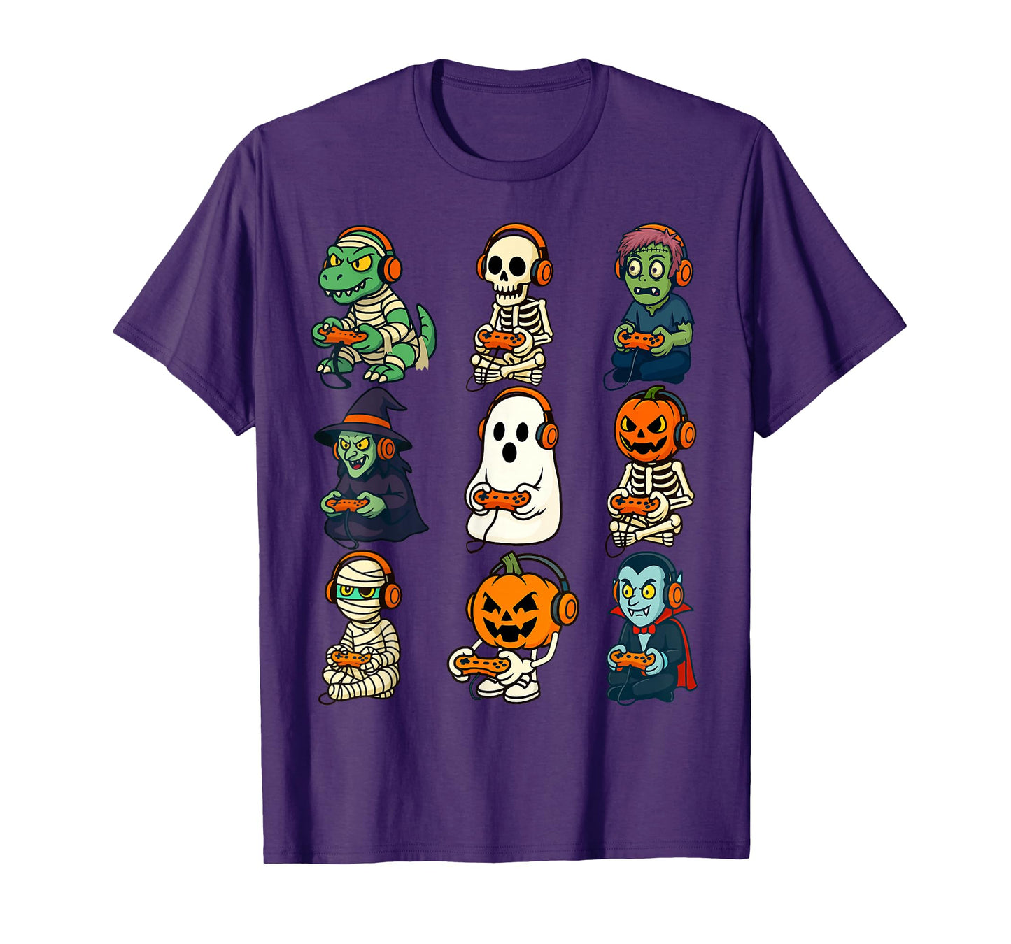 Halloween Boys Kids Gamer Dinosaur Skeleton Ghost Pumpkin T-Shirt