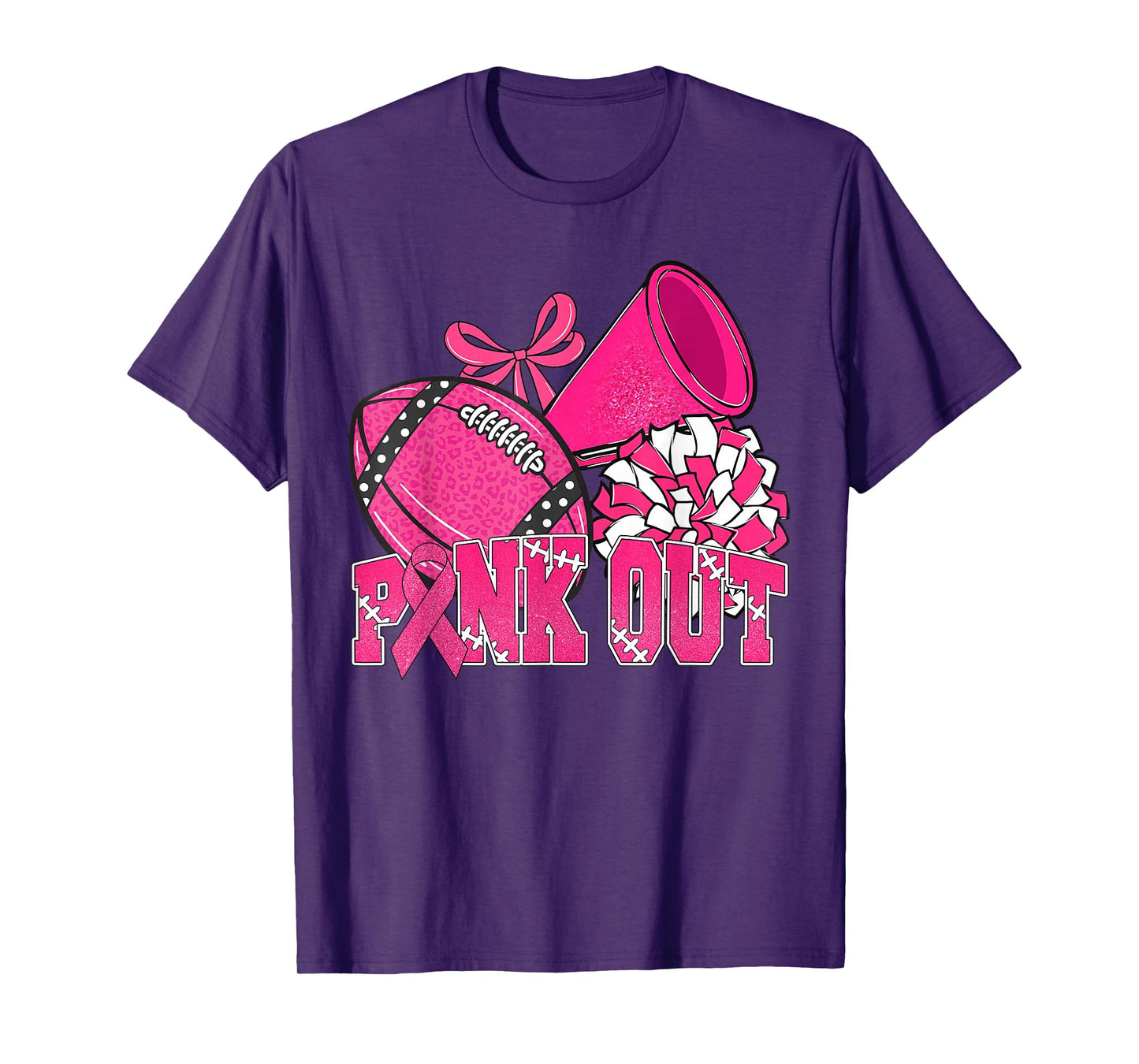 Pink Out Football Pink Bow Cheer Breast Cancer Awareness T-Shirt