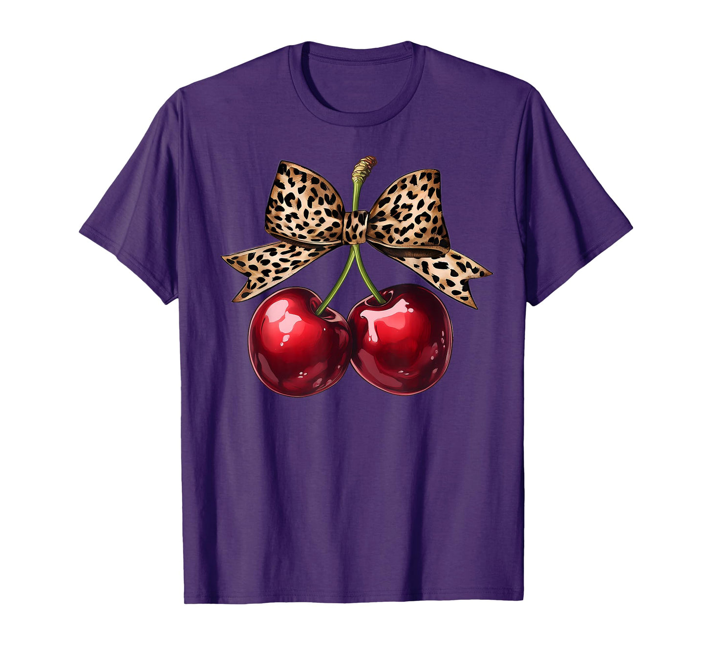Retro Cherry Leopard Coquette Bow Cute Cherries Women Girls T-Shirt