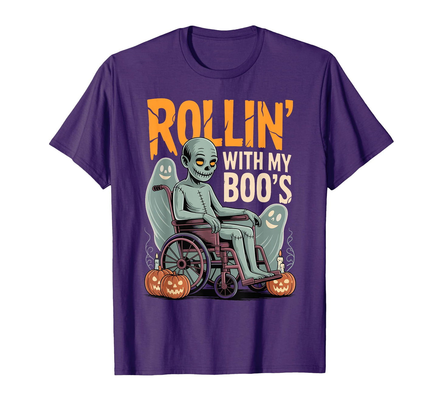 Halloween Wheelchair Costume Handicap Joke Rollin with Boo's T-Shirt