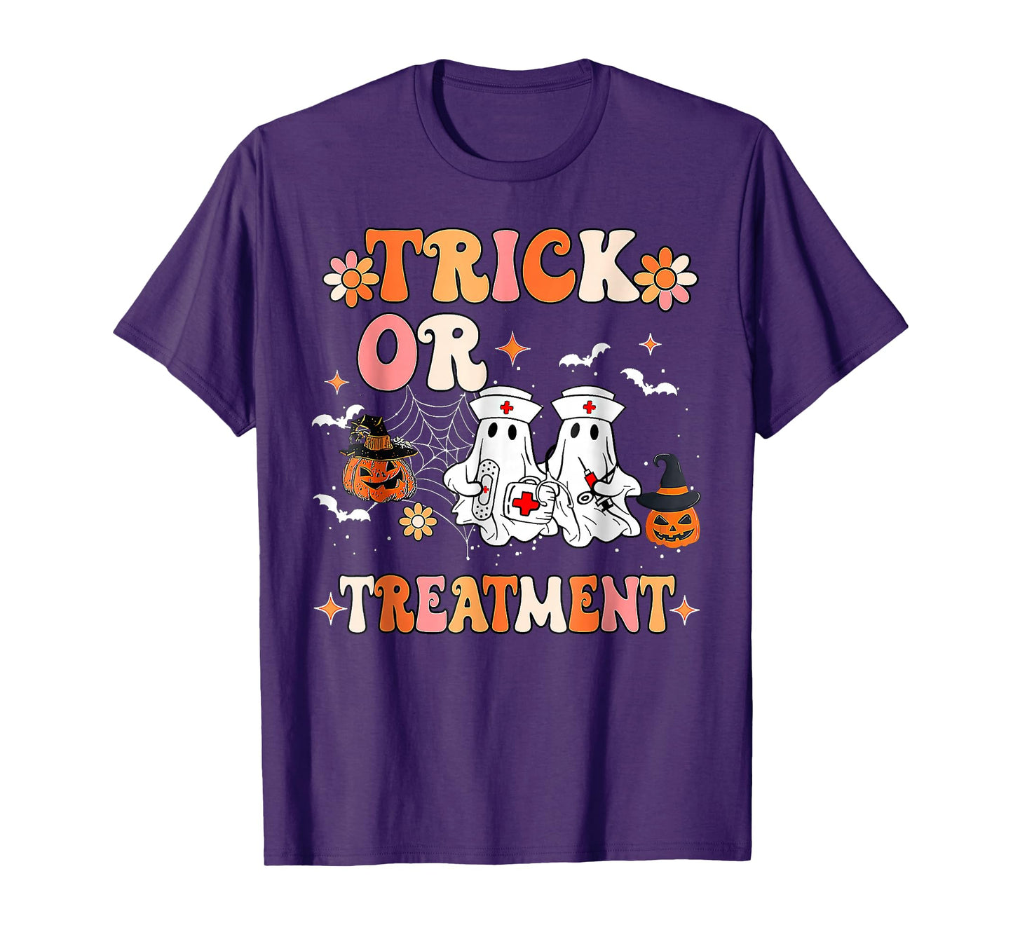 Trick Or Treatment Ghost Paramedic Halloween Nurse T-Shirt