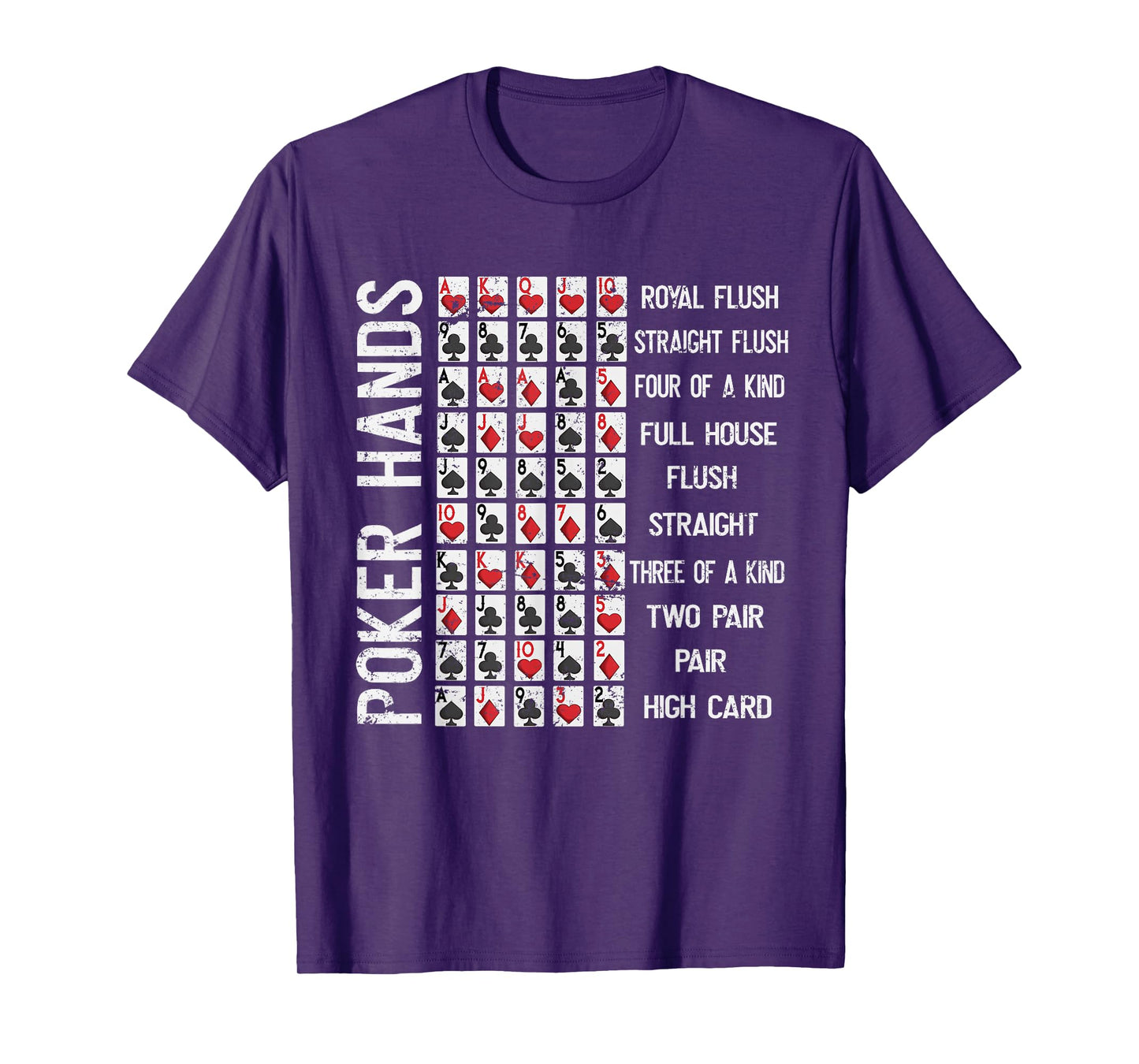 Poker Hands Cheat Sheet Card Casino Games Funny Player Gift T-Shirt