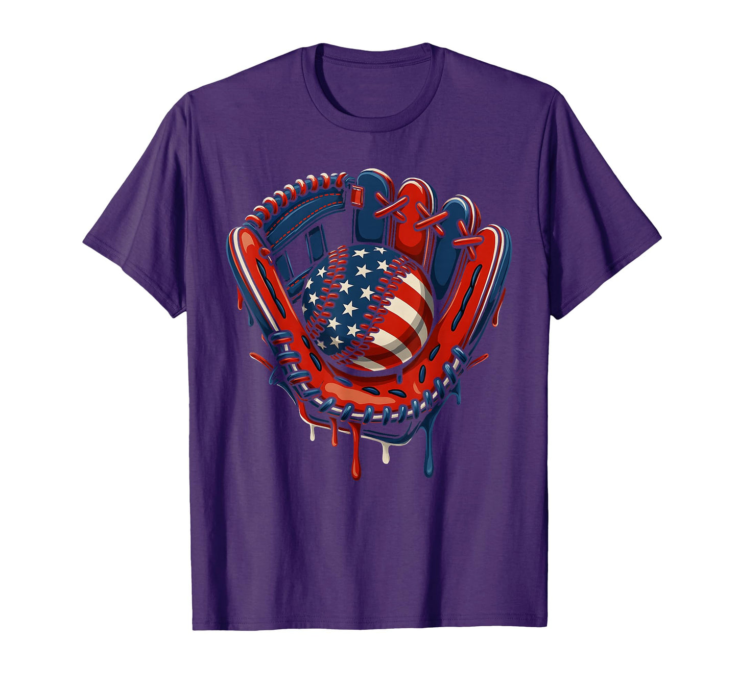 Baseball Drip American Flag 4th Of July Glove Patriotic Boys T-Shirt
