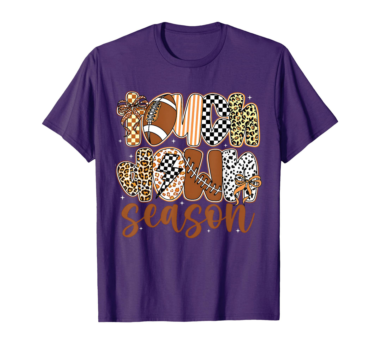 Touchdown Season Football Coquette Bow Checkered Fall Autumn T-Shirt