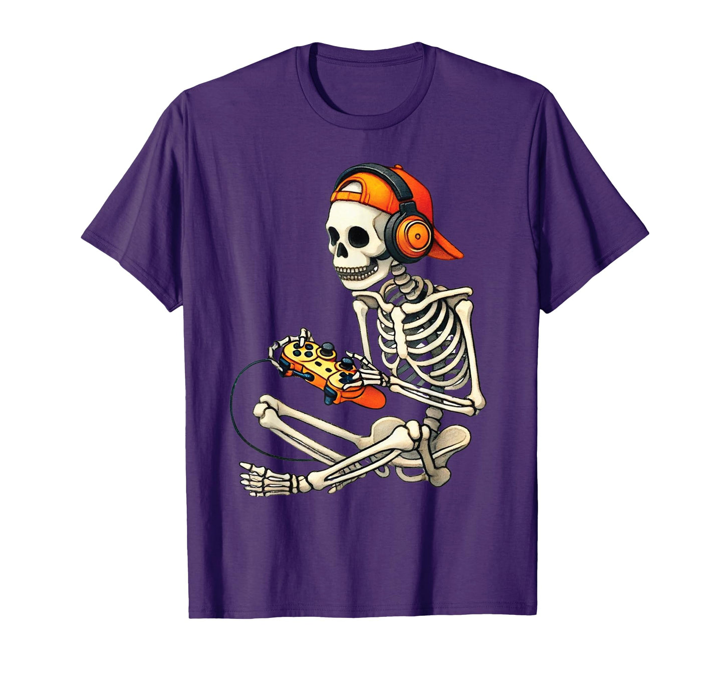 Halloween Skeleton Gamer Video Gaming Boys Men Kids Tees T-Shirt
