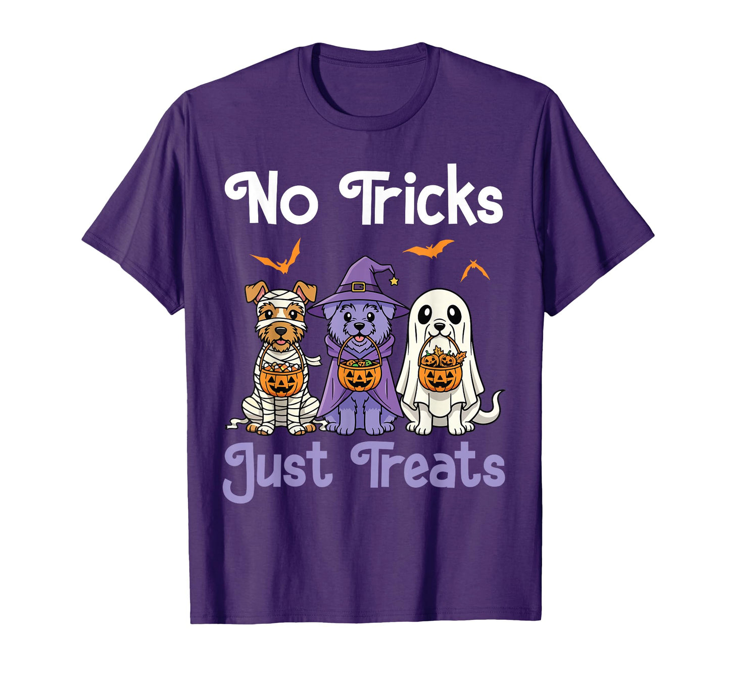No Tricks Just Treats Cute Halloween Dogs and Pumpkin Basket T-Shirt