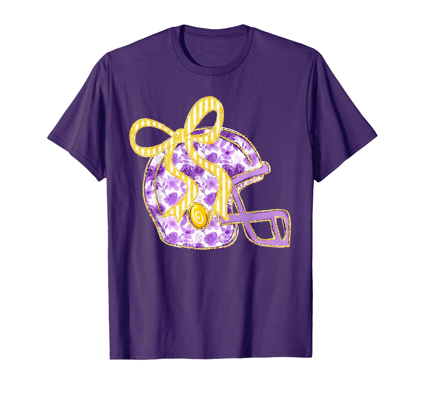 Purple Gold Bow Football Helmet Game Day Touchdown Season T-Shirt