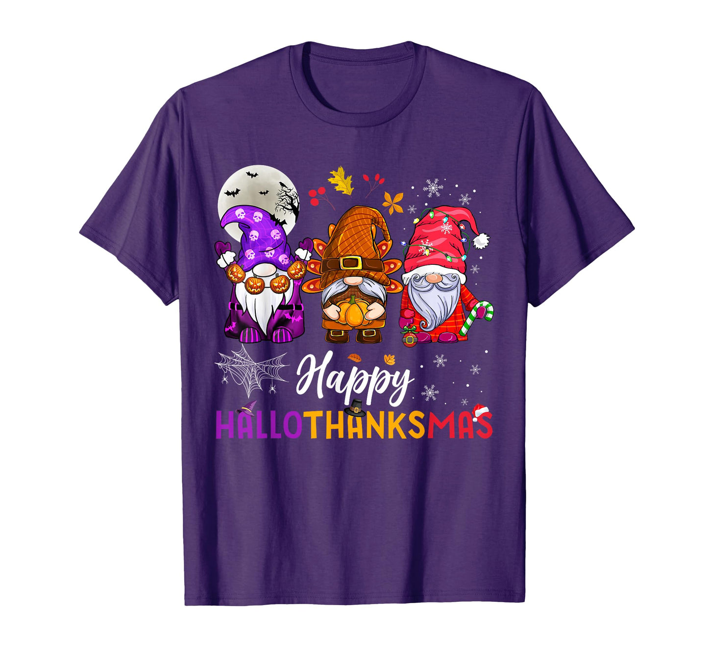 Happy Hallothanksmas Gnomes Lover Halloween Merry Christmas T-Shirt