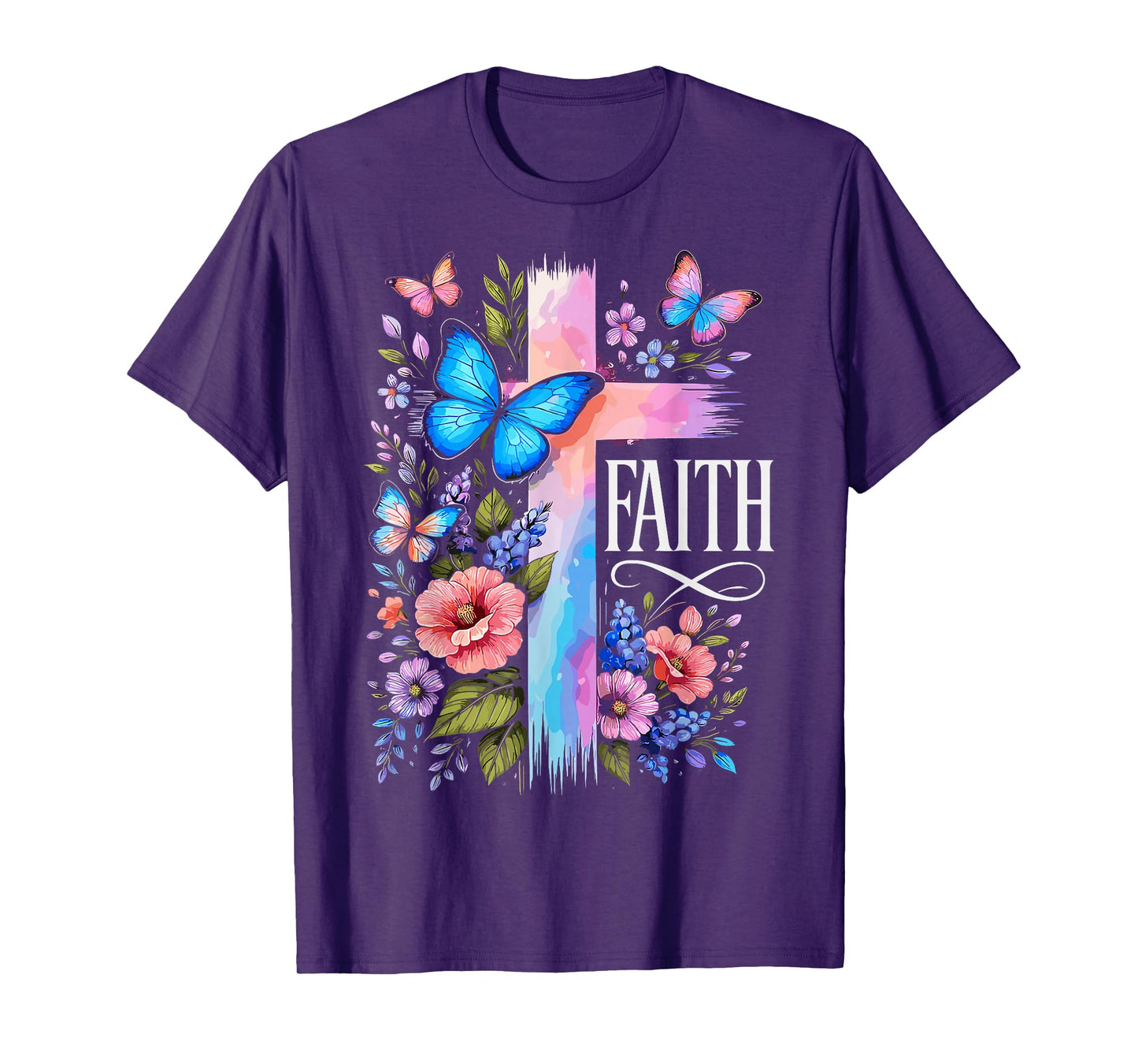Faith Christian Floral Butterflies Christ Religious Jesus T-Shirt