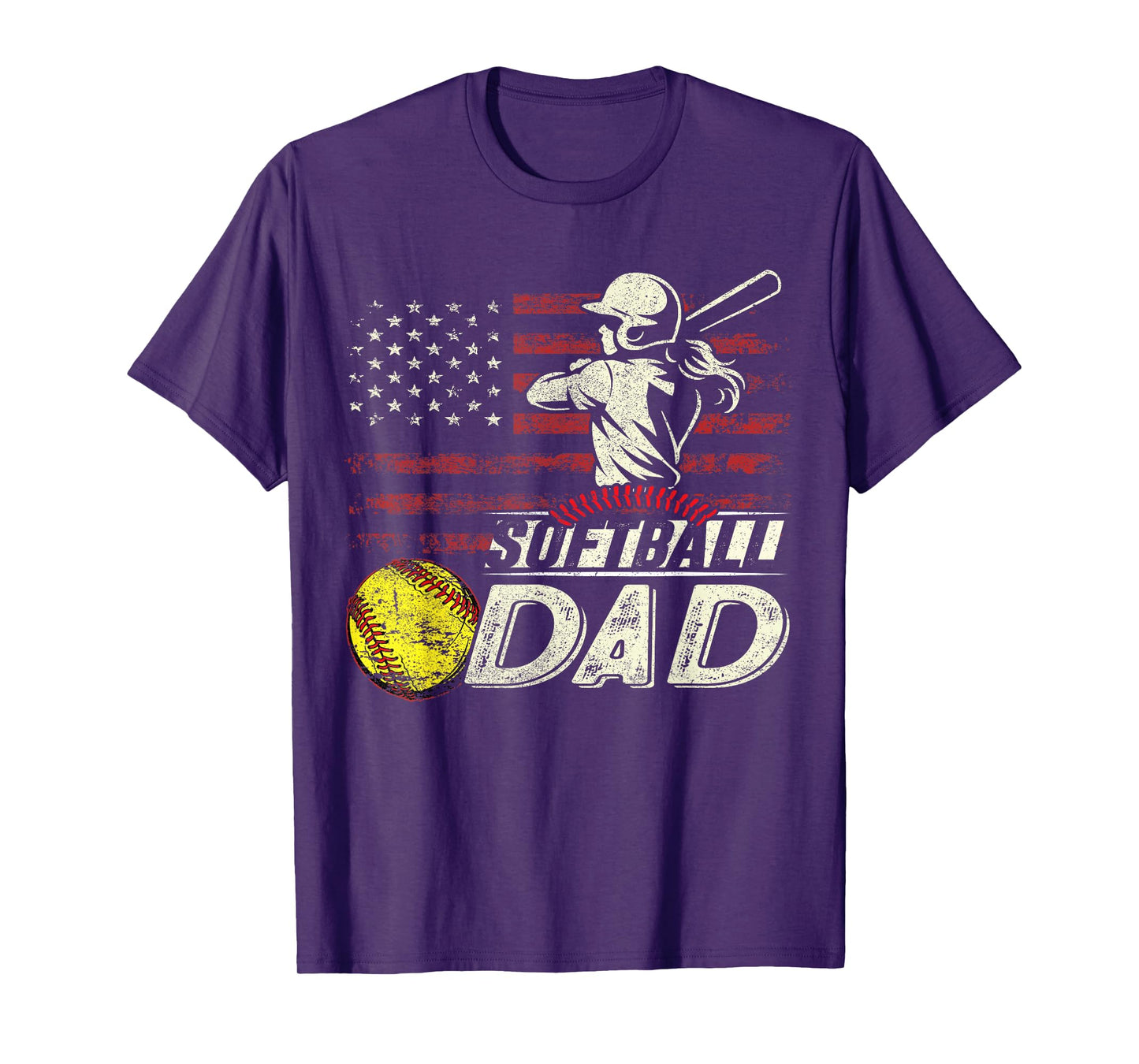Softball Dad US Flag Gifts For Dad Men Patriotic Fathers Day T-Shirt