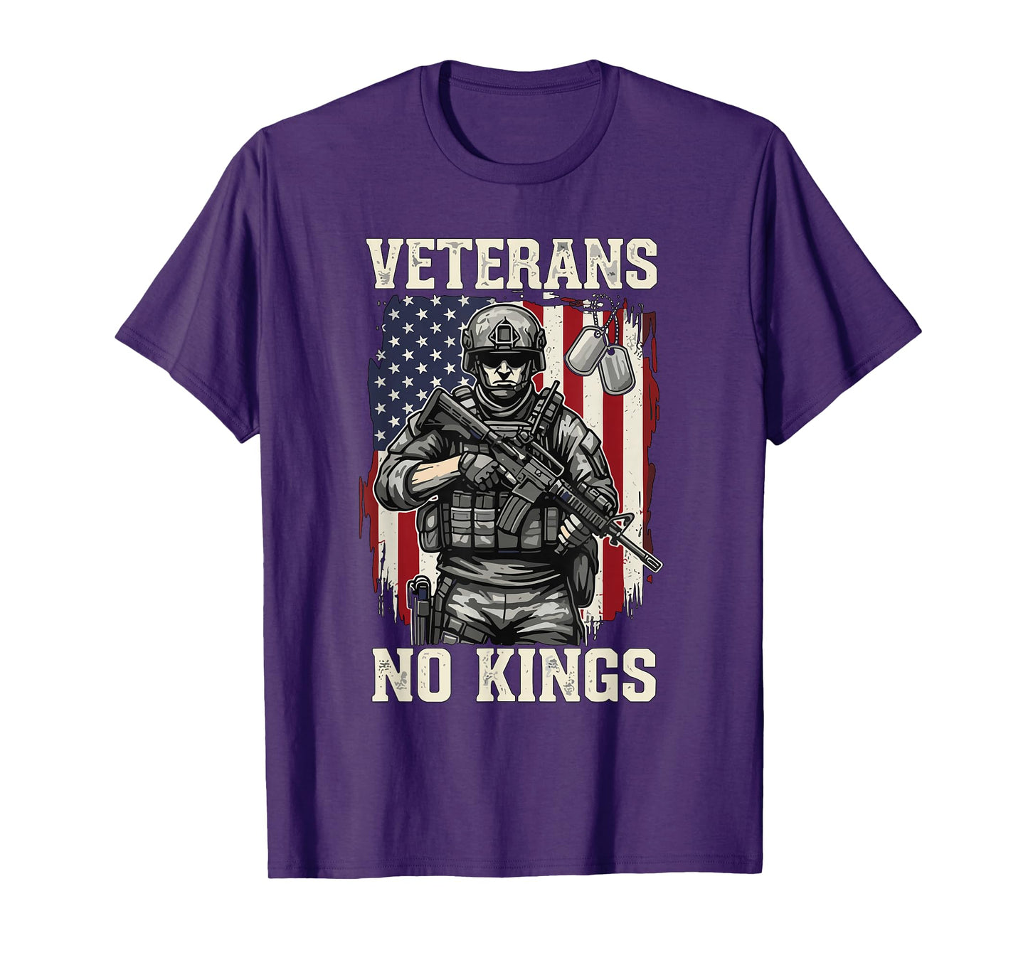No Kings Veterans Vintage American Flag Patriotic T-Shirt