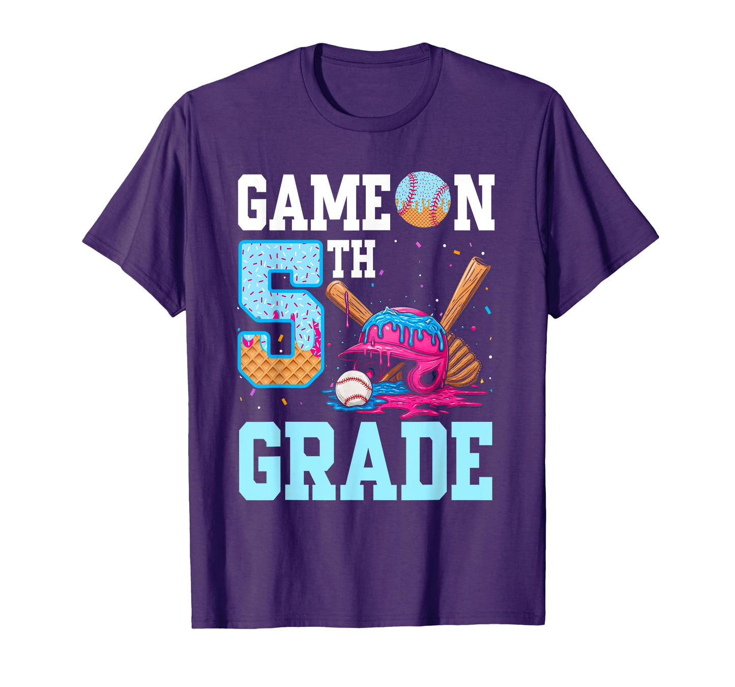 5th Grade Back to School Baseball Drip Ice Cream Game On Kid T-Shirt