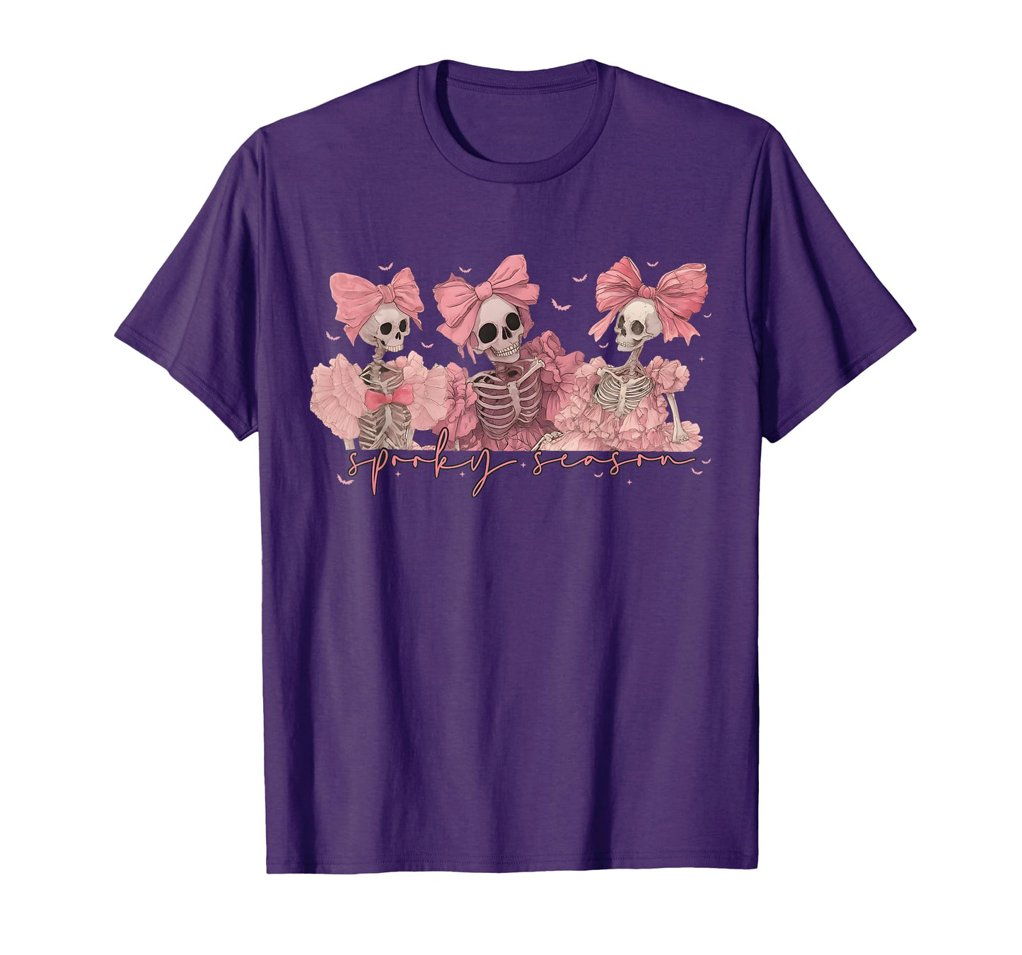 Spooky Season Cute Pink Skeleton Coquette Bow Halloween T-Shirt
