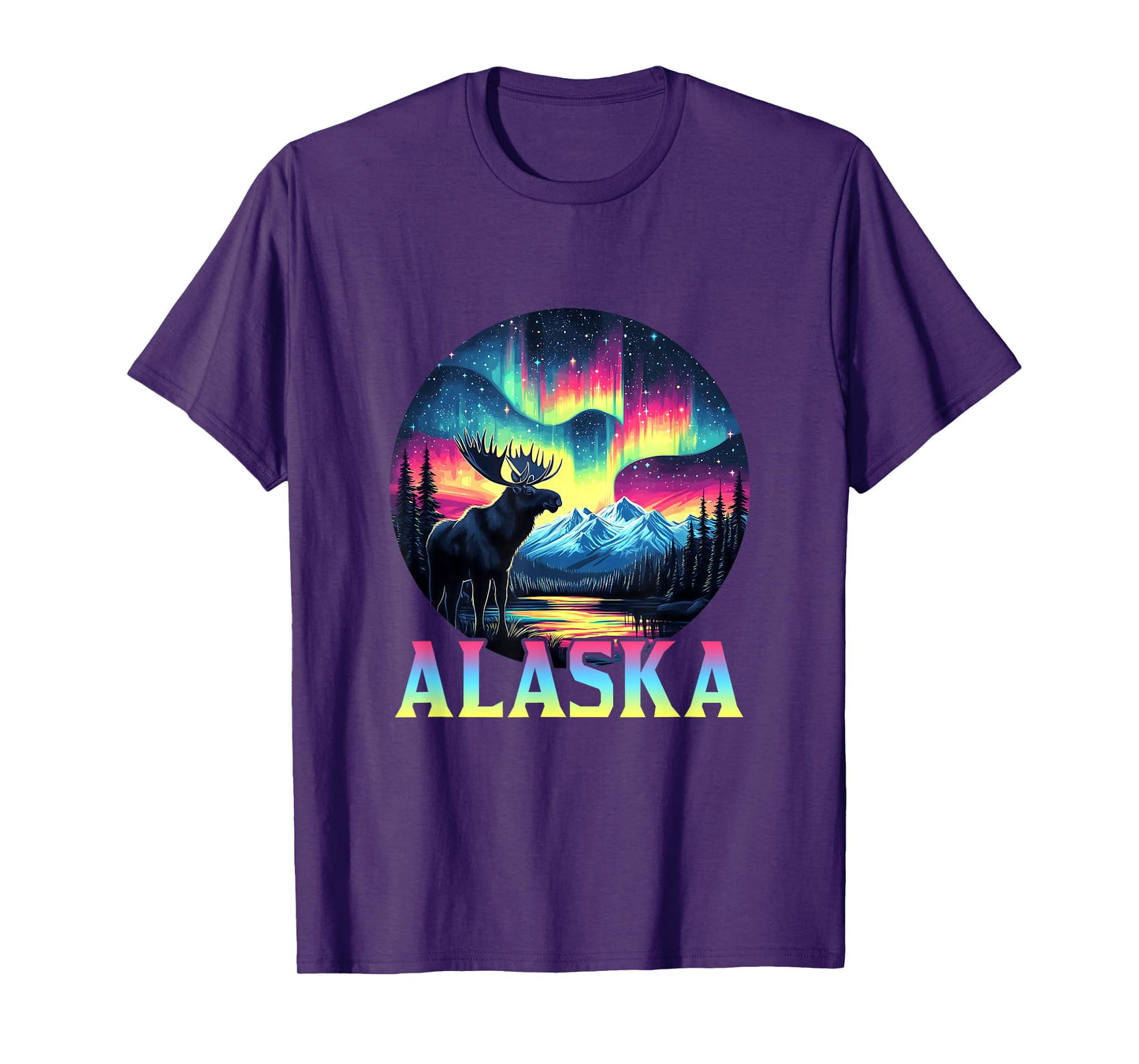 Alaska Northern Lights Aurora Viewing Alaska Vacation Moose T-Shirt