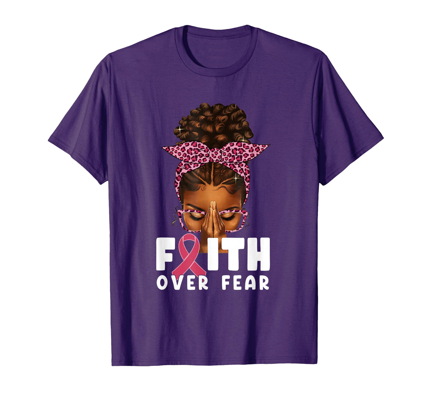 Faith Over Fear Melanin Queen Pink Breast Cancer Awareness T-Shirt