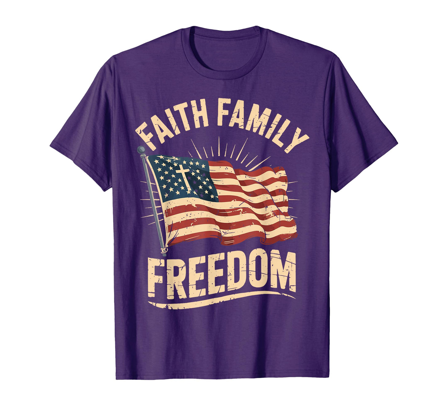 Faith Family Freedom Patriotic Christian USA Flag Men Women T-Shirt