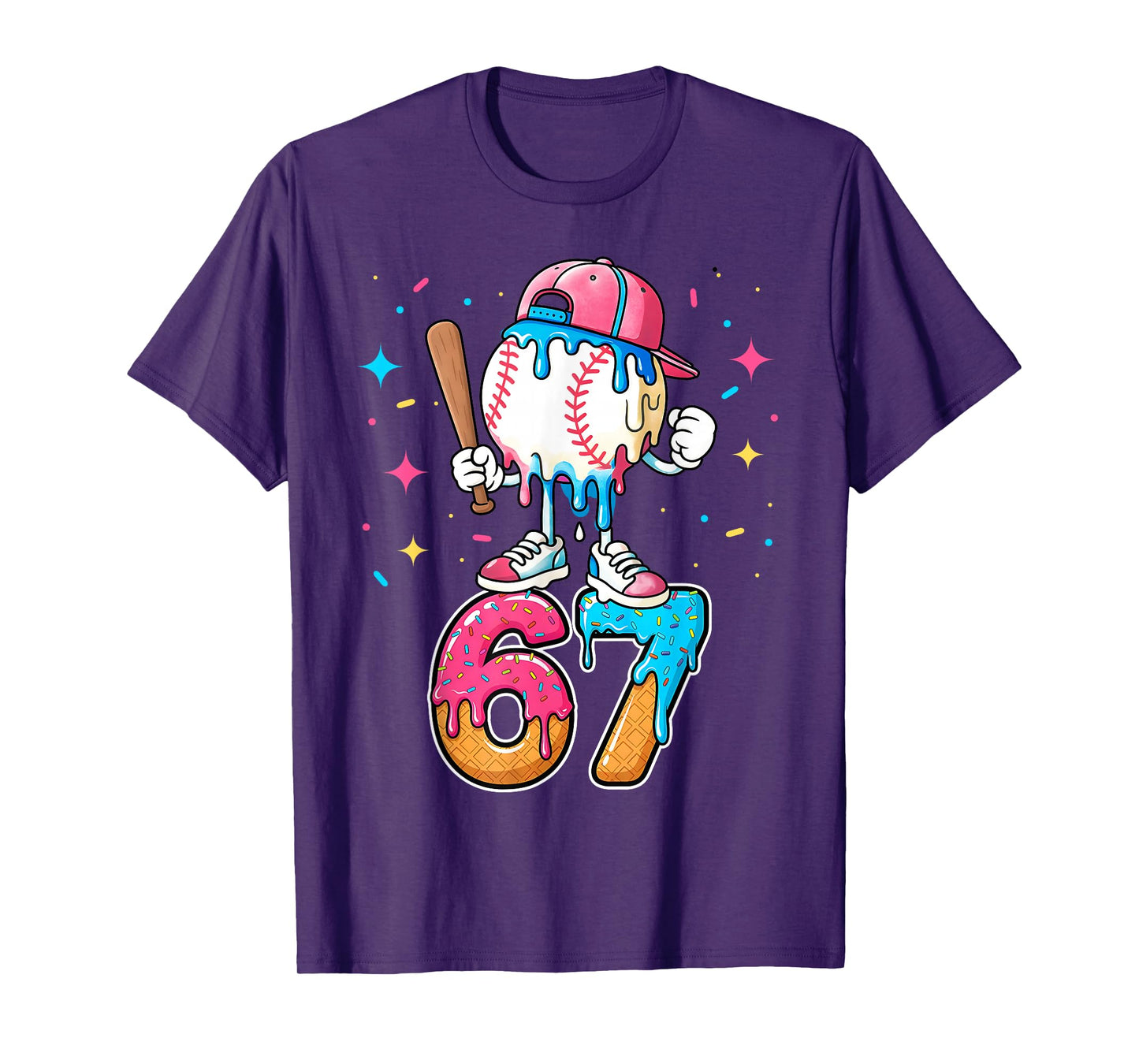 Baseball Drip Number 67 Six Seven Meme Ice Cream Dripping T-Shirt