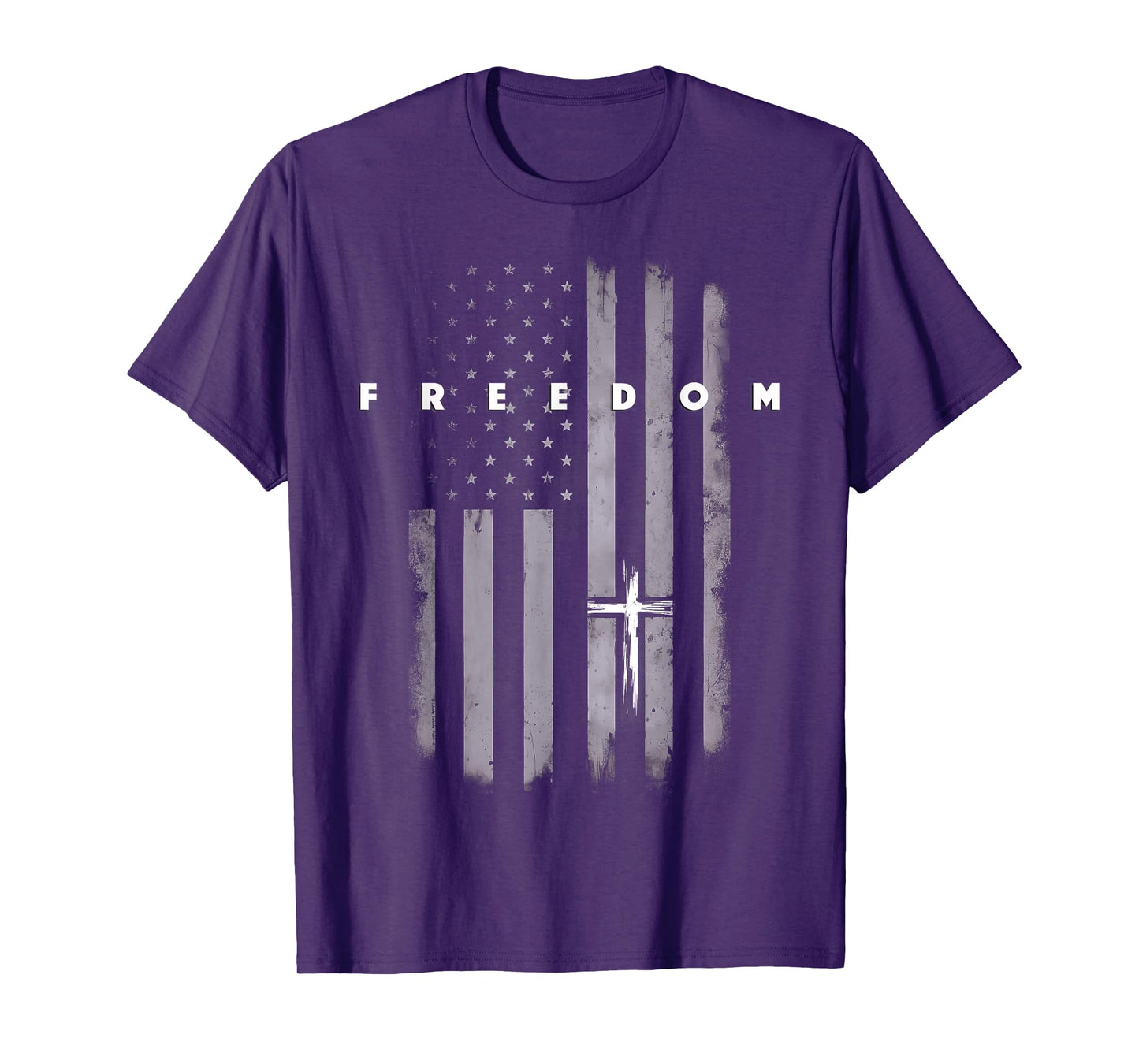 Grunge American Flag and Cross Faith Family Freedom T-Shirt