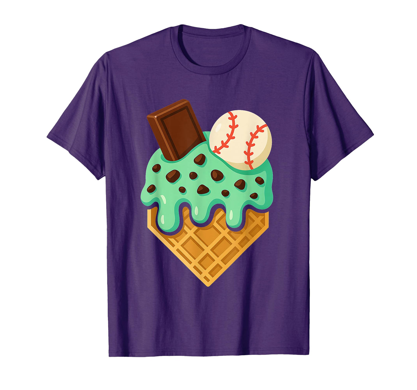Chocolate Mint Ice Cream Dripping Baseball Home Plate Sports T-Shirt