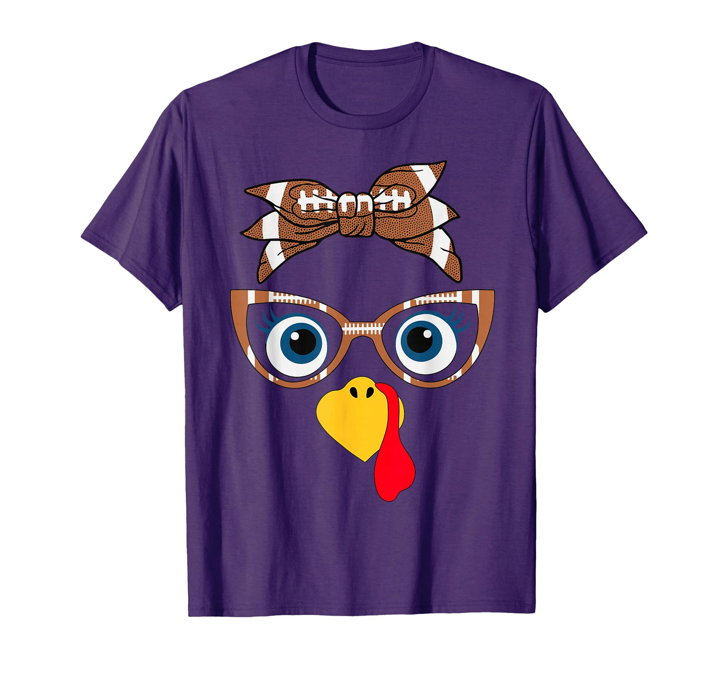 Funny Thanksgiving Turkey Face Family Football Women Girls T-Shirt