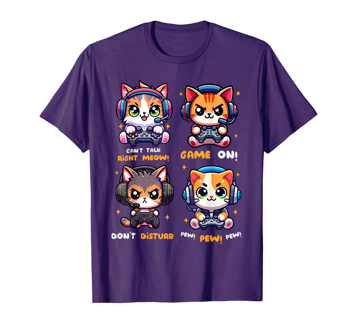 Gamer Cat Funny Gaming Video Games Pew Boys Girls Kids Teens T-Shirt