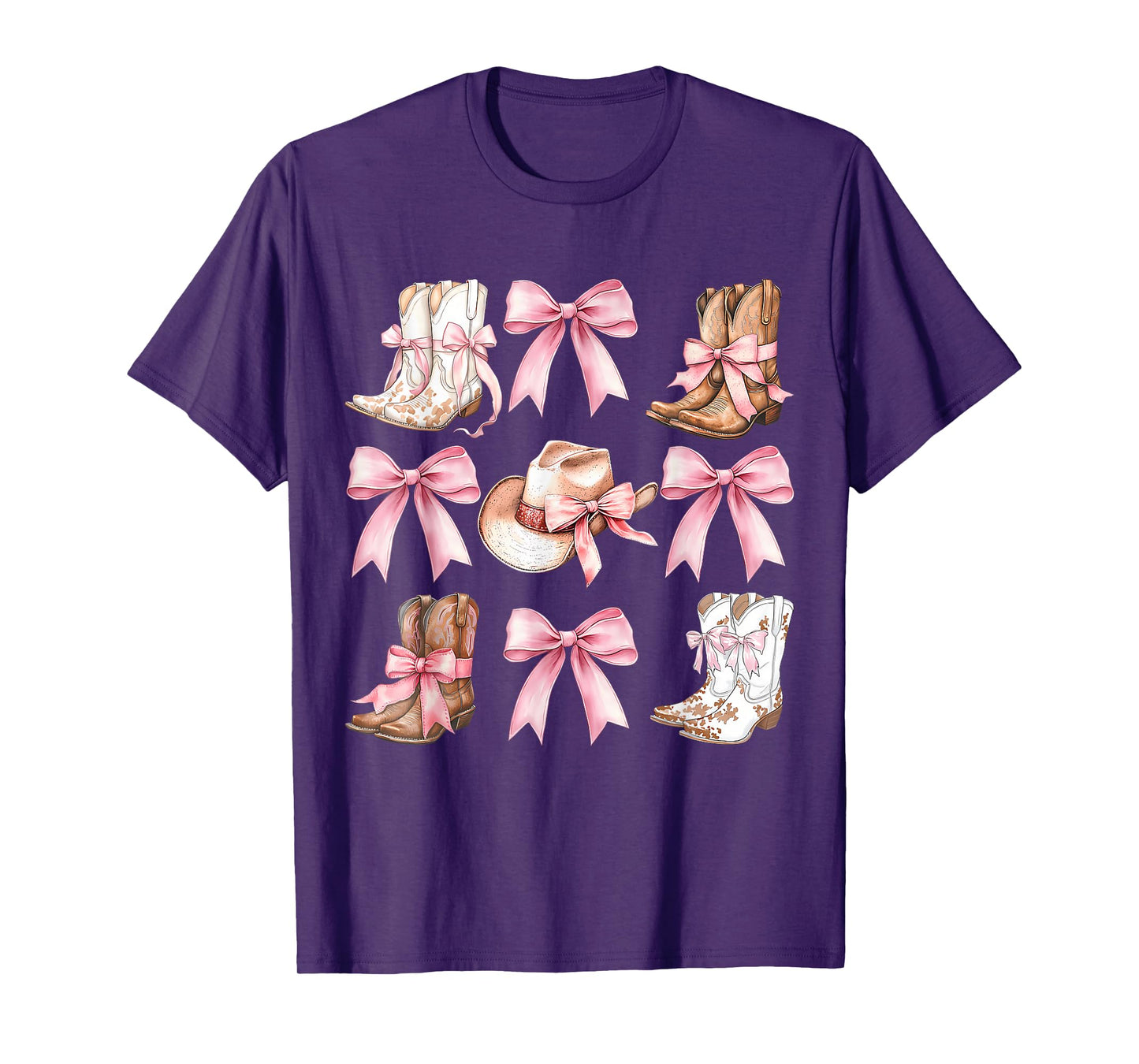 Coquette Cowgirl Boots With Pink Bows Aesthetic Y2K Womens T-Shirt